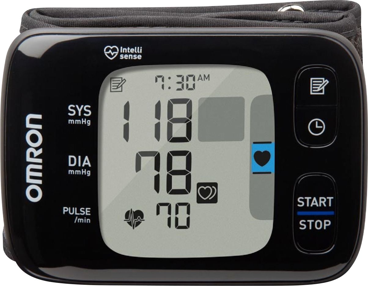 Omron - Série 7 - Monitor de pressão arterial de pulso sem fio - Preto/Cinza-BP6350