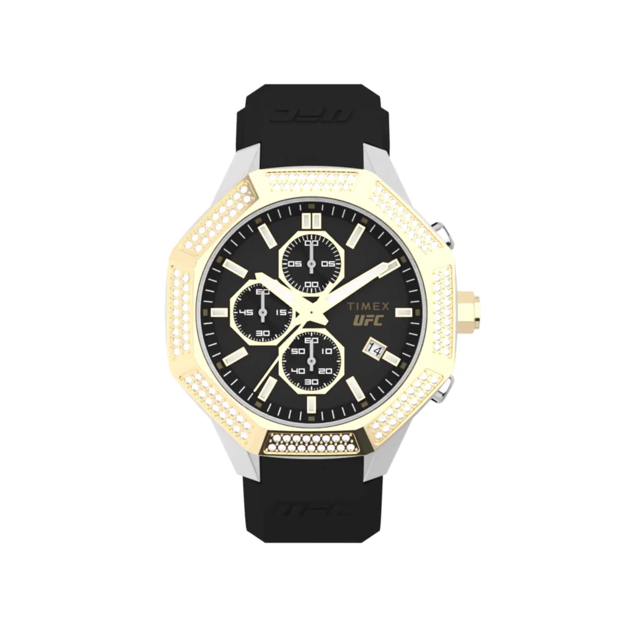 Timex - Relógio unissex UFC King 45 mm - Pulseira preta com mostrador preto, caixa de dois tons - Preto-TW2V99200JR