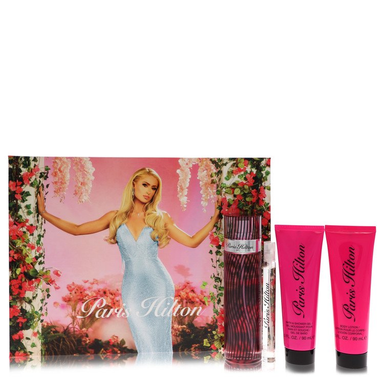 Perfume Feminino Paris Hilton 100 ML Eau De Parfum Spray + 90 ML Loção corporal + 90 ML Gel de banho + 10 Ml Mini Edp Spray
