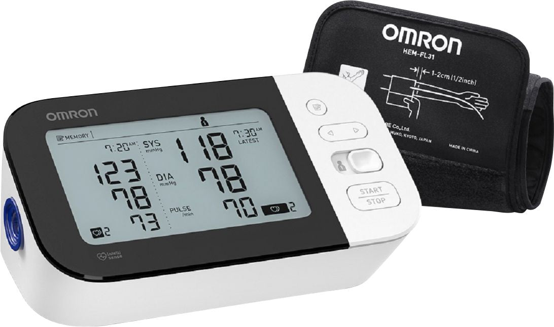 Omron - Série 7 - Monitor de pressão arterial sem fio para braço - Branco/Preto-BP7350