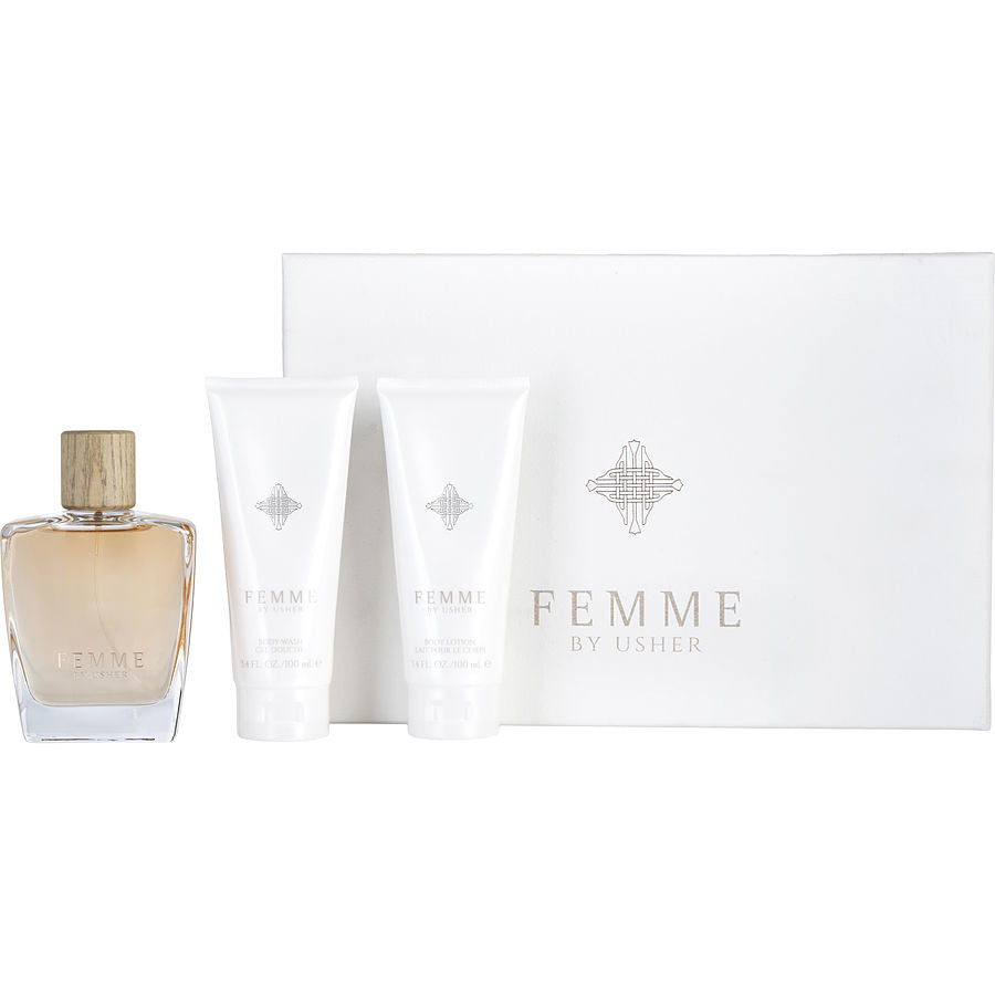 Perfume Feminino Usher Femme EDP Spray 100 Ml&Loção Corporal Gel Banho