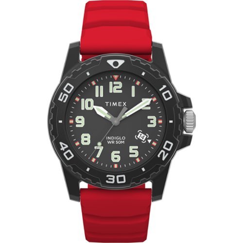 Timex - Relógio masculino Main Street 42 mm - Pulseira vermelha com mostrador preto e caixa preta - Vermelho-TW5M610009J