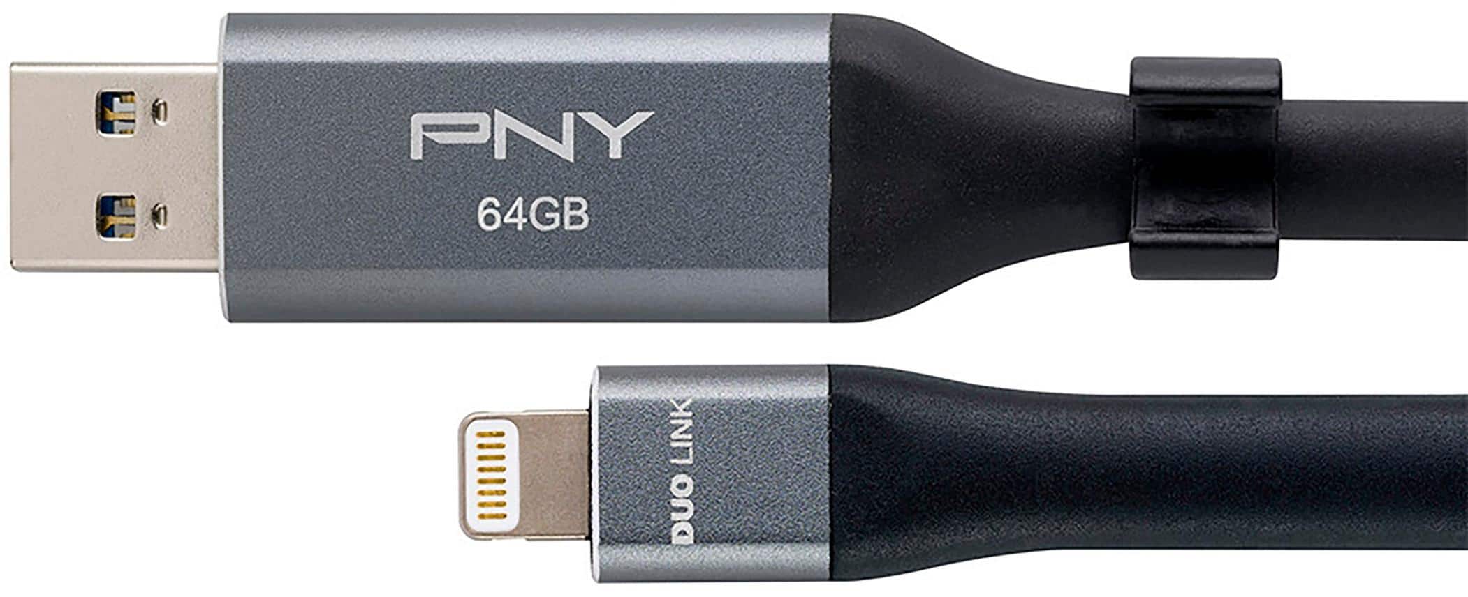 Pen Drive PNY - DUO Link 64GB USB 3.0 OTG Flash Drive para dispositivos iOS e computadores - Cinza-P-FDI64GLA02GC-RB