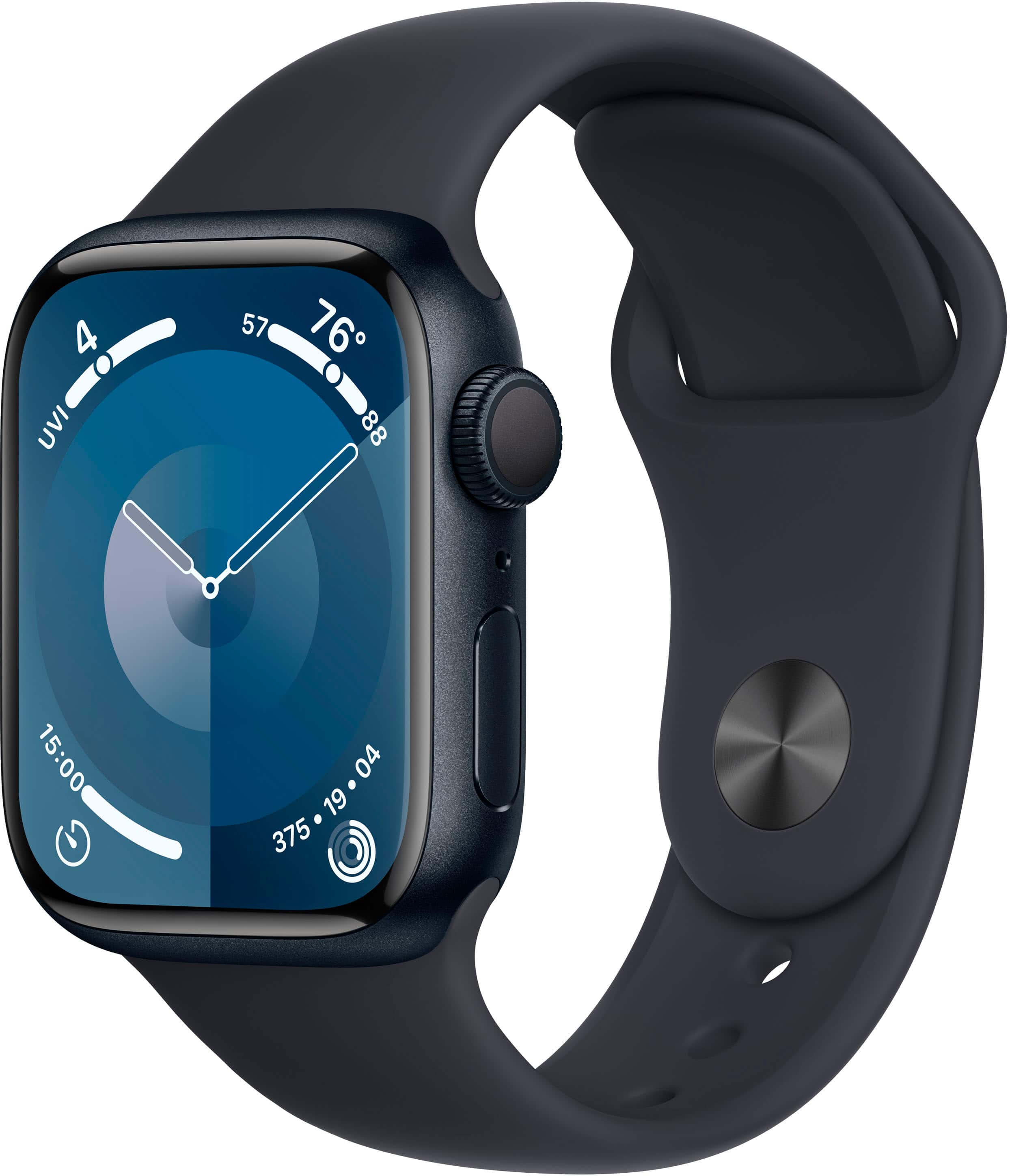Apple Watch Series 9 (GPS) Caixa de alumínio Midnight de 41 mm com pulseira esportiva Midnight com oxigênio no sangue - S/M - Midnight-MR8W3LL/A