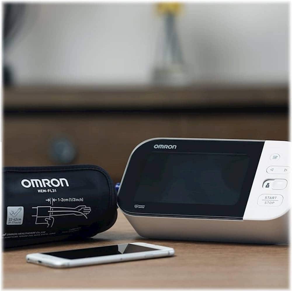 Omron - Série 10 - Monitor de pressão arterial sem fio para braço - Preto/Branco-BP7450