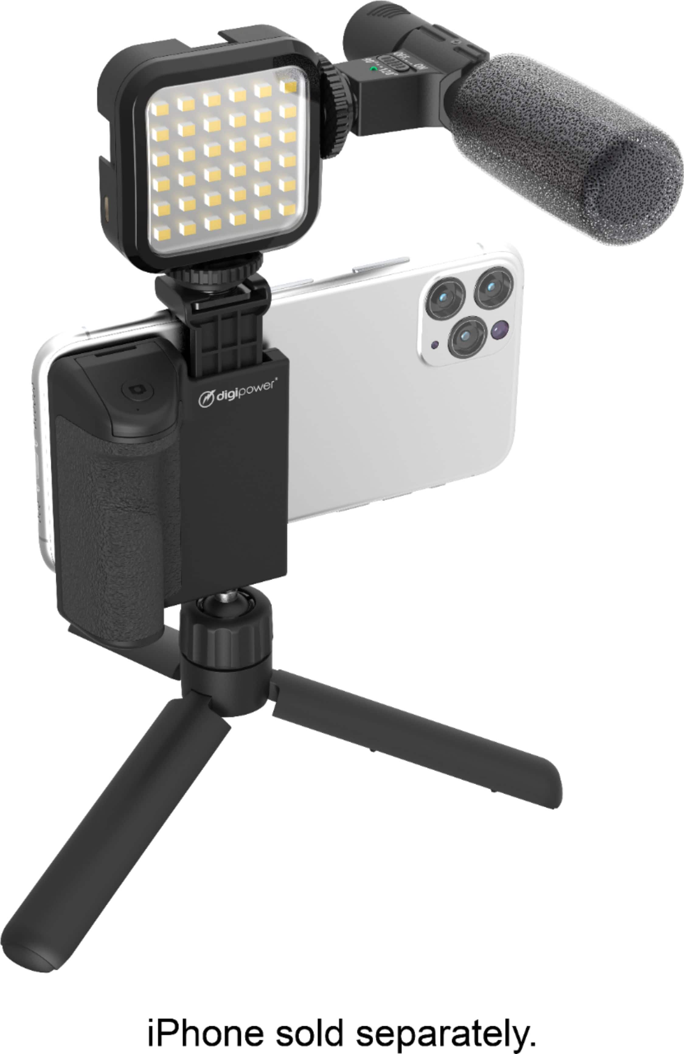 Digipower - Kit Follow ME Vlogging para telefones e câmeras - Inclui microfone, luz LED, controle remoto Bluetooth, alça de telefone e tripé-DPS-VLG4