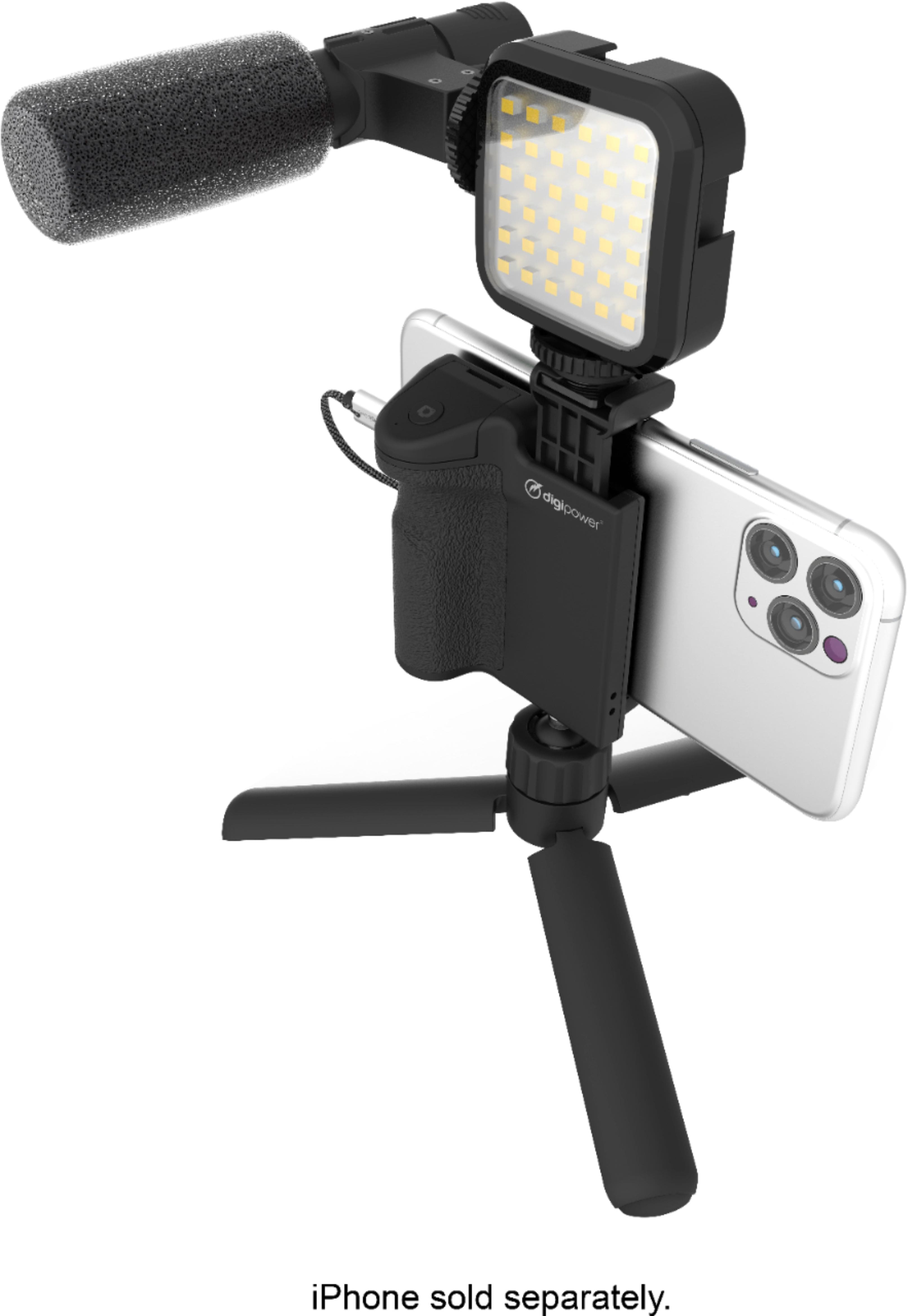 Digipower - Kit Follow ME Vlogging para telefones e câmeras - Inclui microfone, luz LED, controle remoto Bluetooth, alça de telefone e tripé-DPS-VLG4