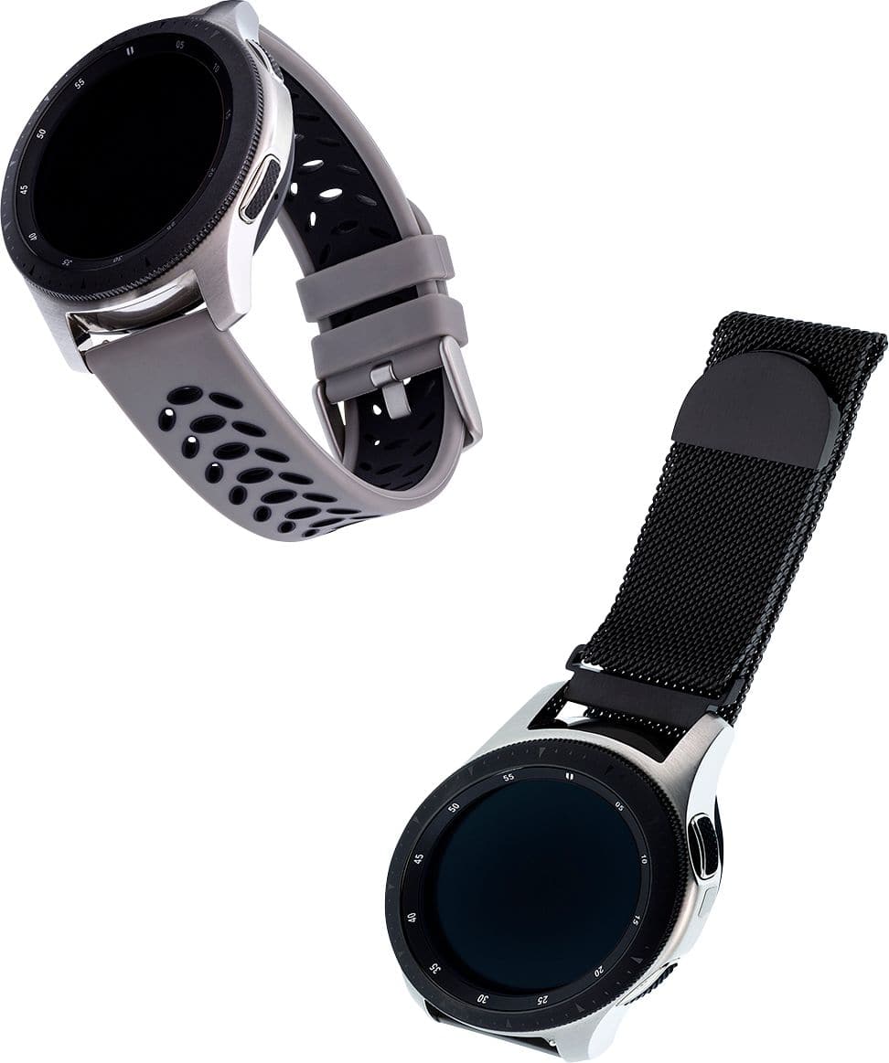 COMit - Kit de banda esportiva universal de silicone e malha p/ smartwatch com 2 pacotes p/ Samsung Galaxy 22mm - tecido preto/cinza/preto-54286BBR