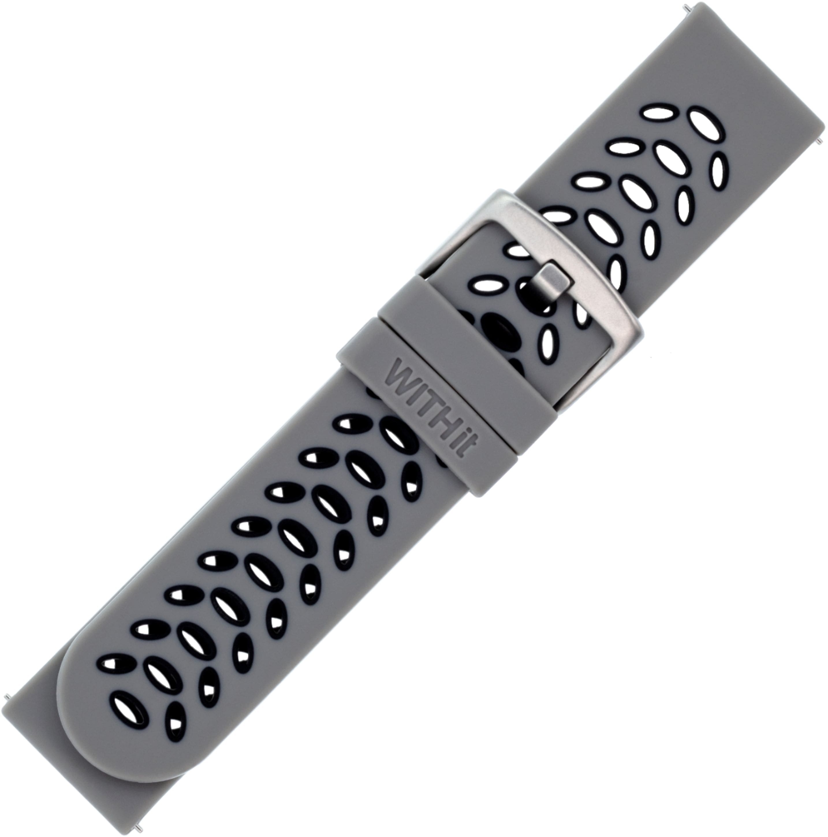 COMit - Kit de banda esportiva universal de silicone e malha p/ smartwatch com 2 pacotes p/ Samsung Galaxy 22mm - tecido preto/cinza/preto-54286BBR