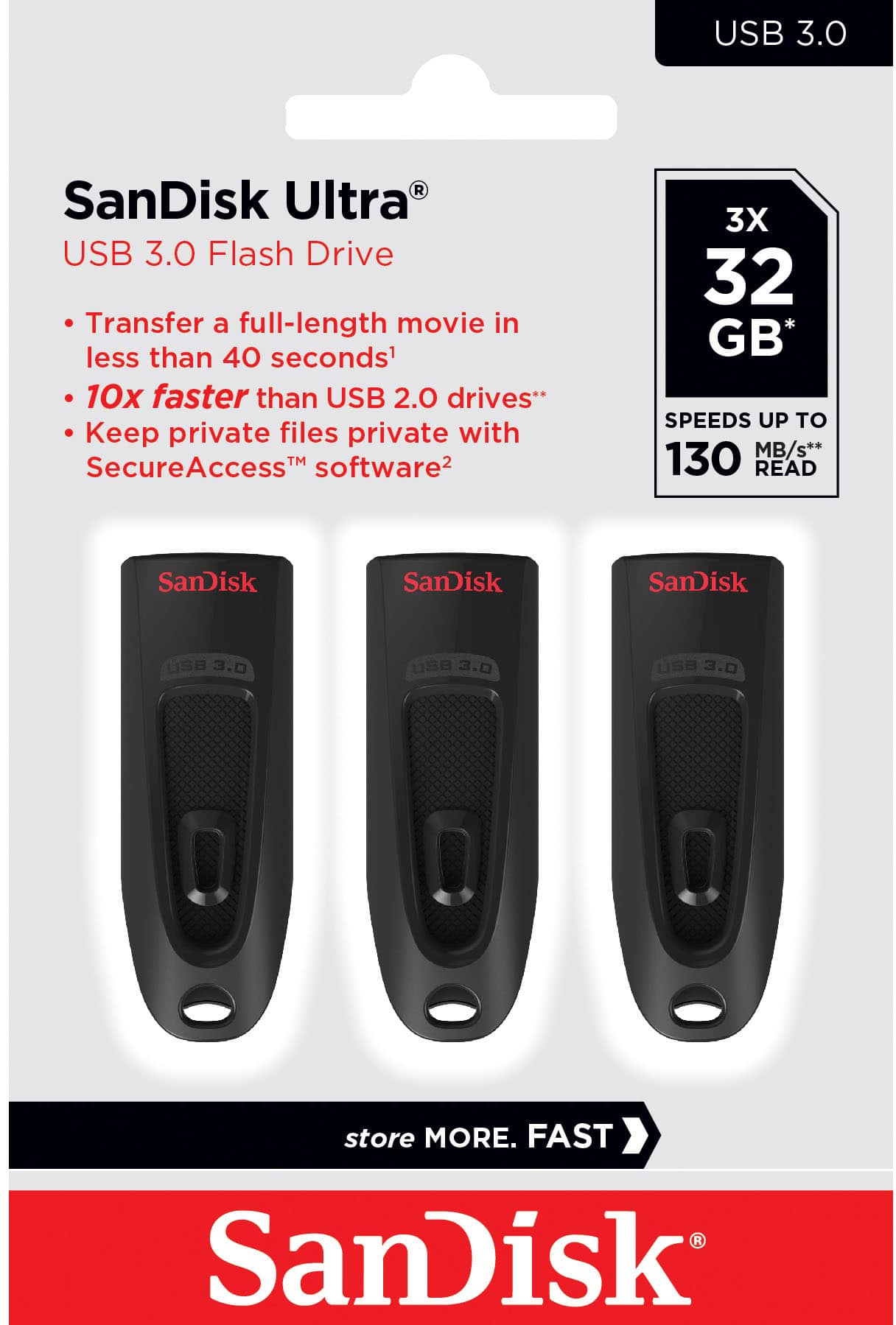 SanDisk - Ultra 32GB USB 3.0 pen drive with Hardware Encryption (3-Pack)-SDCZ48-032G-GAM46T