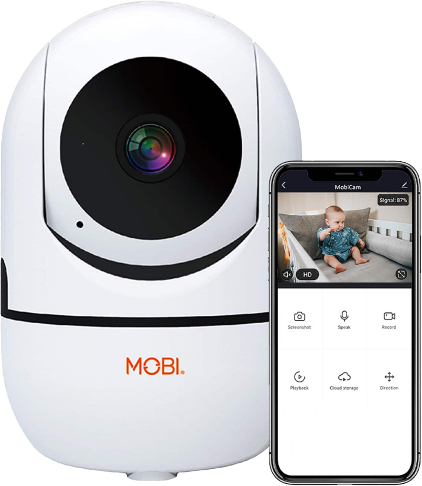 MOBI - Câmera de monitoramento de bebê Wi-Fi Cam HDX Smart HD Pan & Tilt com áudio bidirecional e visão noturna - Branco-70196