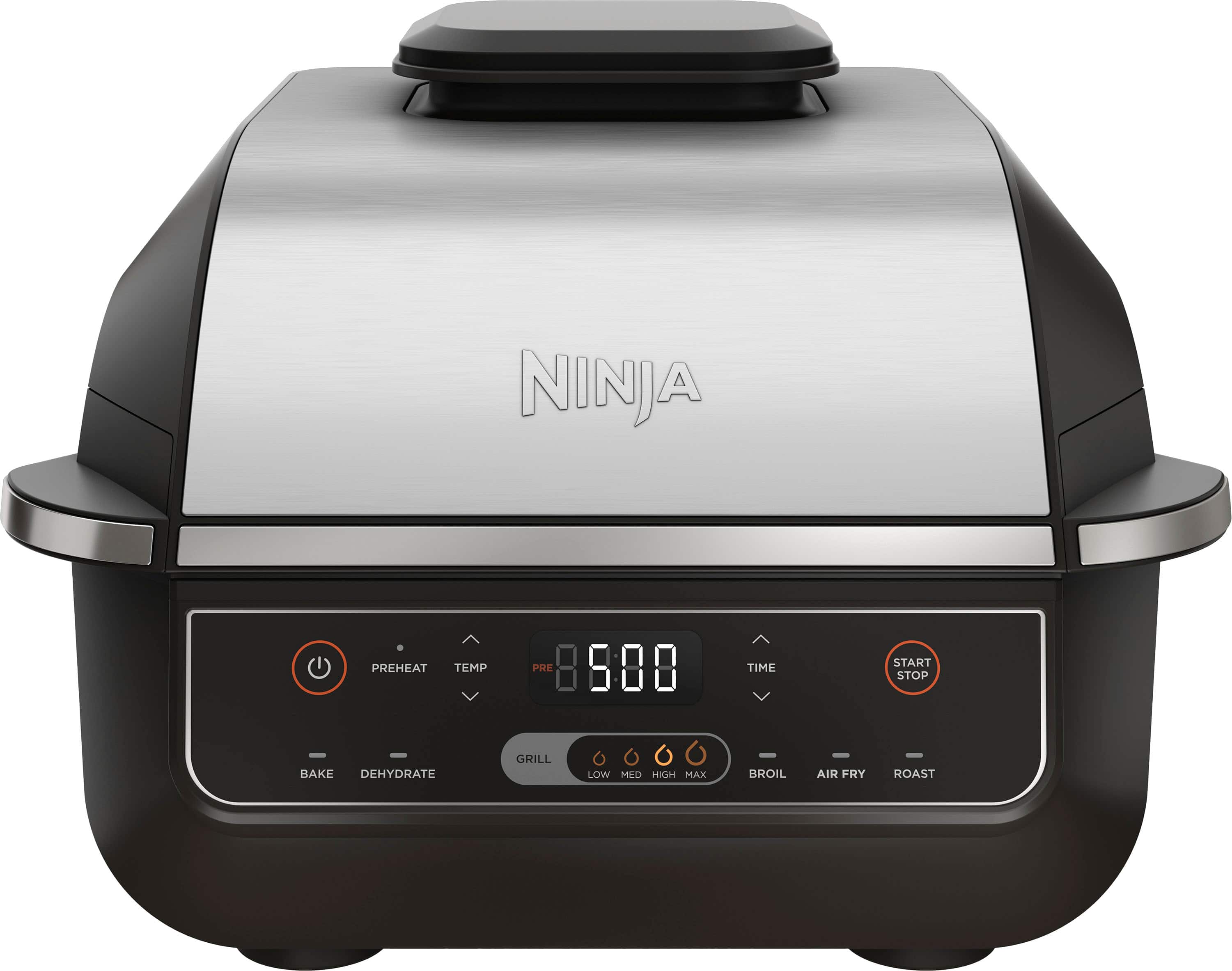 Ninja - Foodi churrasqueira interna de bancada 6 em 1 com fritadeira de ar de 4 litros, assar, assar, grelhar, desidratar - preto/aço inoxidável-EG201