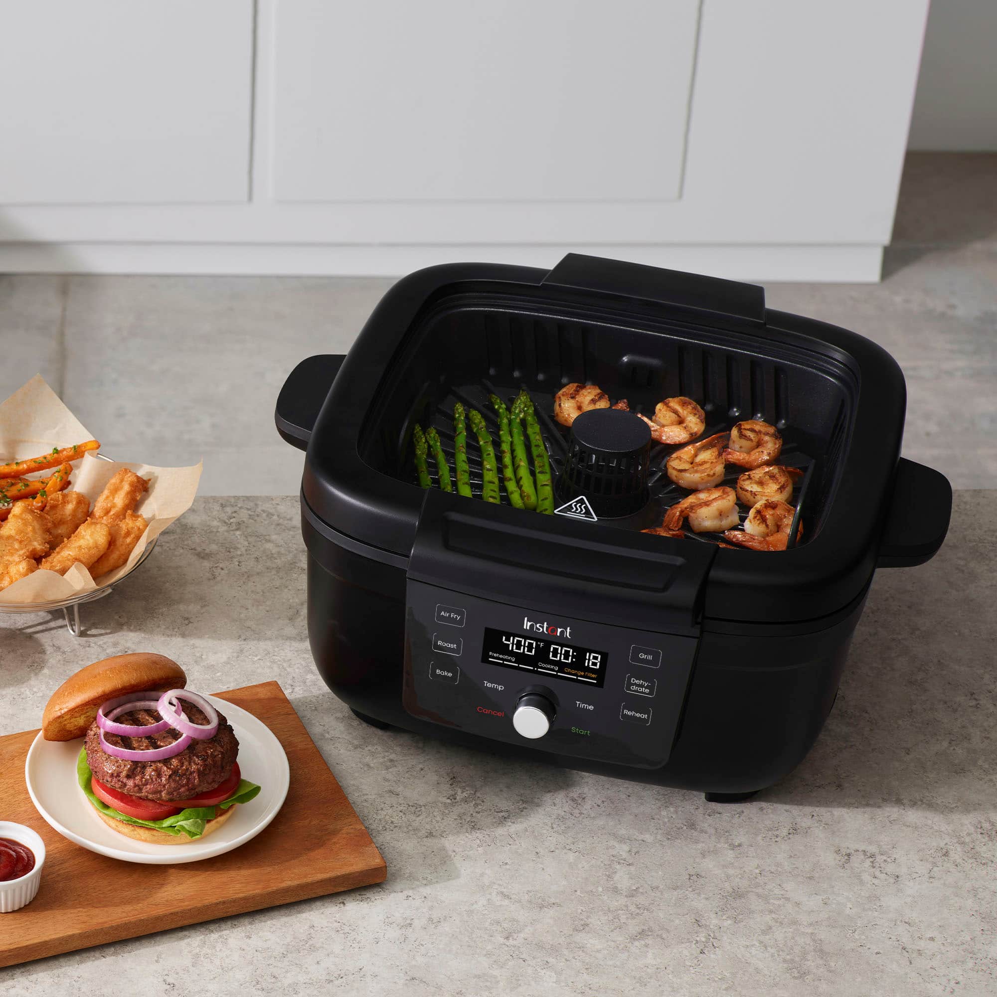 Panela Instantânea - Grelha interna sem fumaça 6 em 1 e fritadeira de ar com tecnologia OdorErase - Preto-140-8001-01