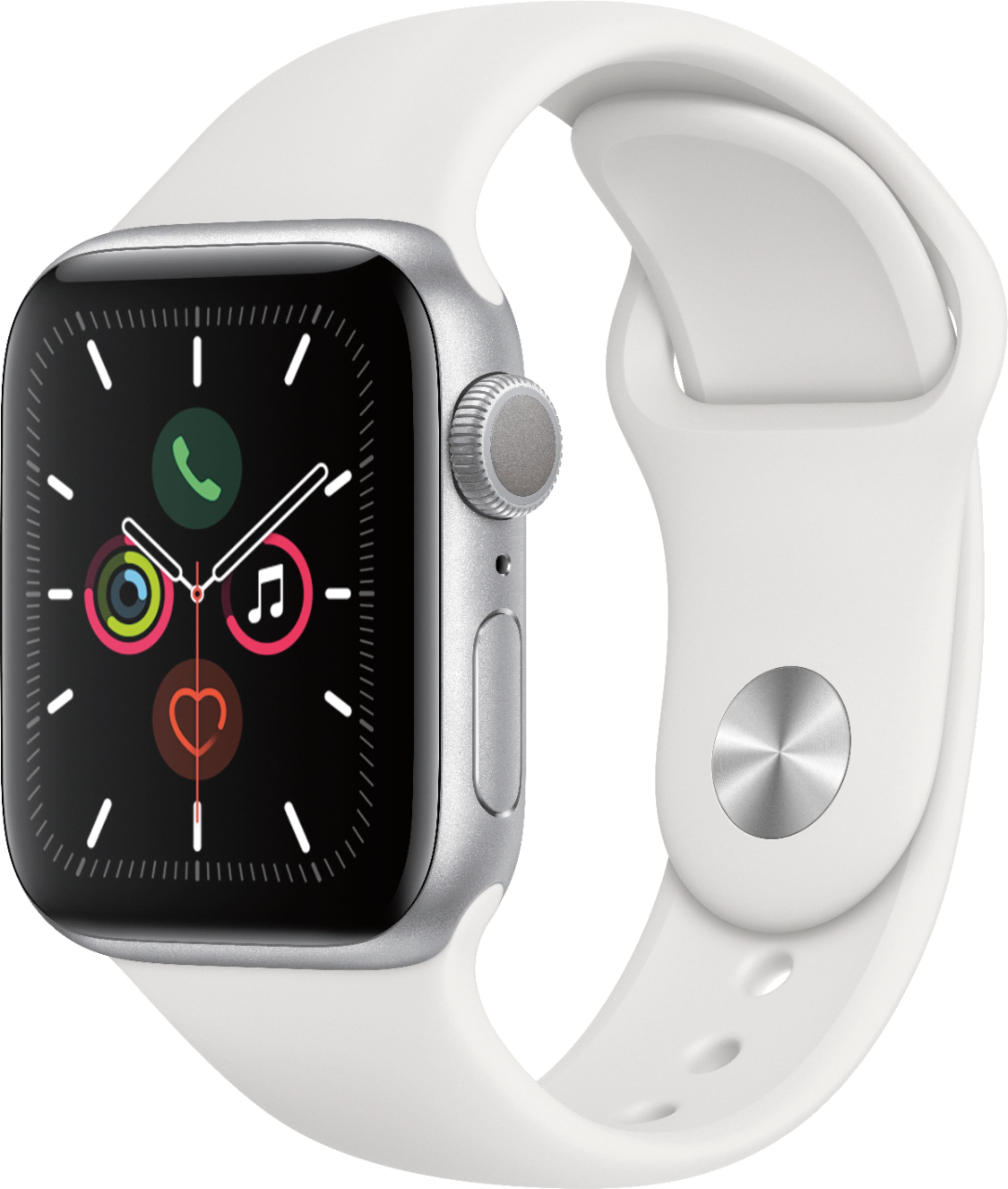 Apple Watch Series 5 (GPS) recondicionado certificado pela Geek Squad, caixa de alumínio de 40 mm com pulseira esportiva branca - alumínio prateado-TI