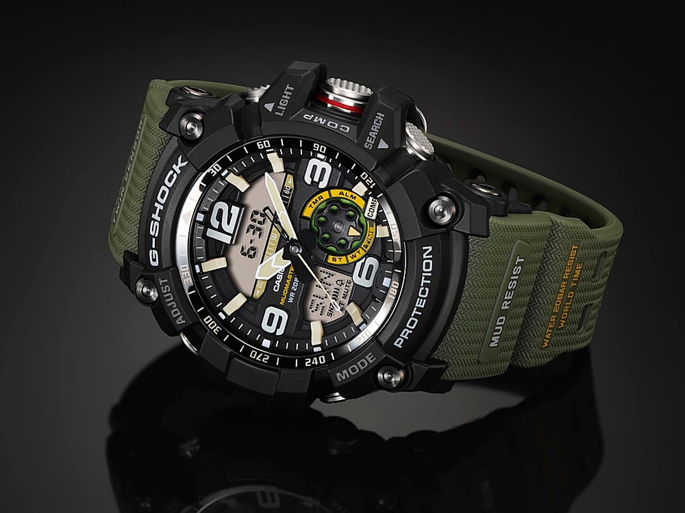 Casio - Relógio masculino G-Shock Mudmaster com sensor duplo analógico-digital 55 mm - Verde-GG1000-1A3