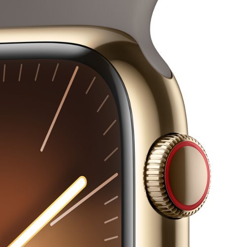 Apple Watch Series 9 (GPS + Celular) Caixa de aço inoxidável dourado de 45 mm com pulseira esportiva de argila com oxigênio no sangue - M/L - Dourado-