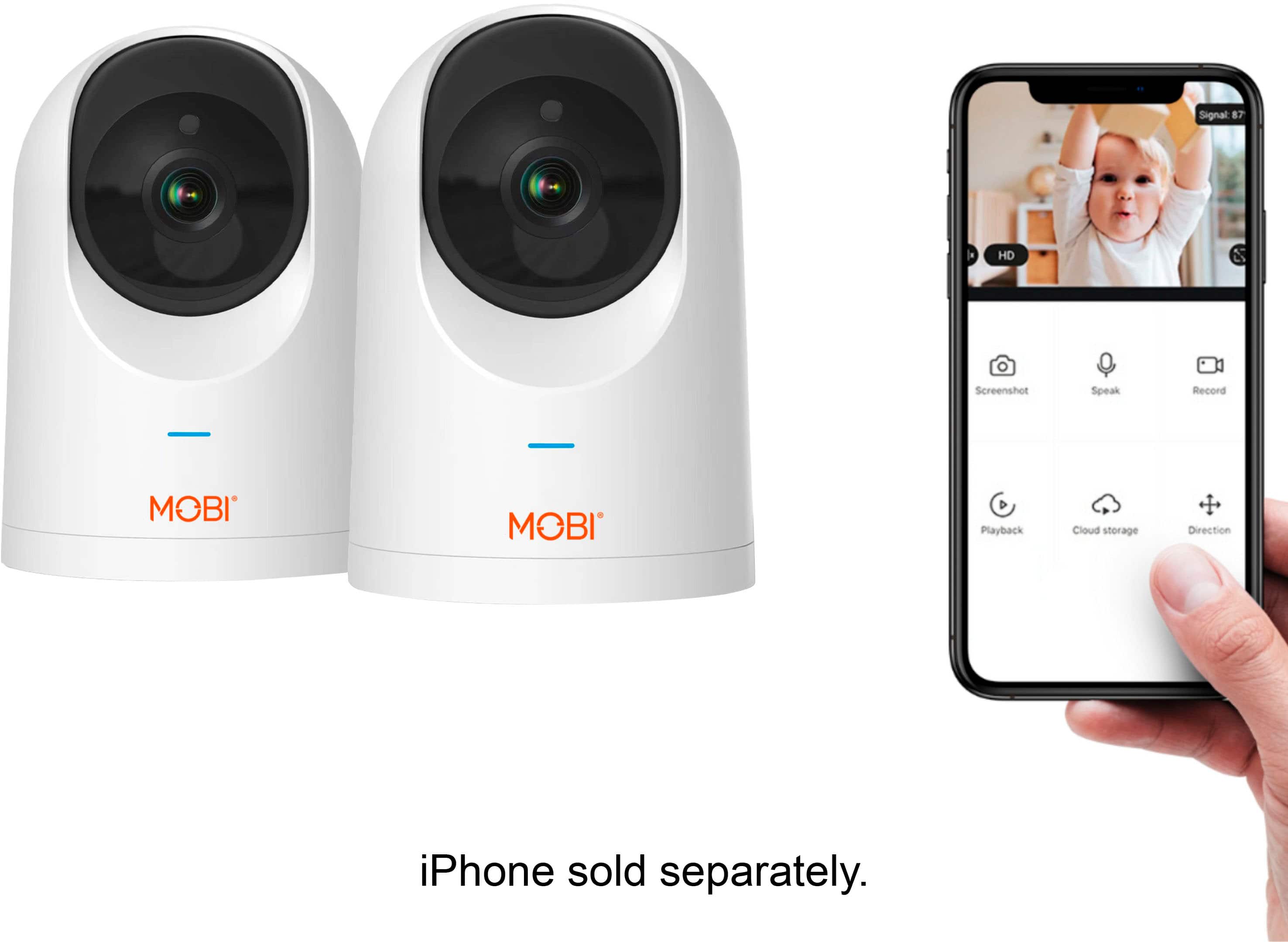 MOBI - Cam PRO HD 2Pk WiFi Pan & Tilt Video Baby Monitor com áudio bidirecional, visão noturna colorida e detecção de choro - Branco-70666