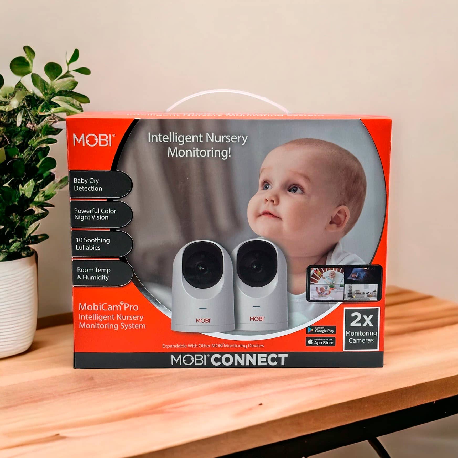 MOBI - Cam PRO HD 2Pk WiFi Pan & Tilt Video Baby Monitor com áudio bidirecional, visão noturna colorida e detecção de choro - Branco-70666