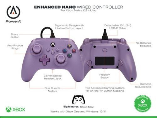 PowerA - Controle com fio para video game nano aprimorado para Xbox Series X | S - Lilás-XBGP0025-01