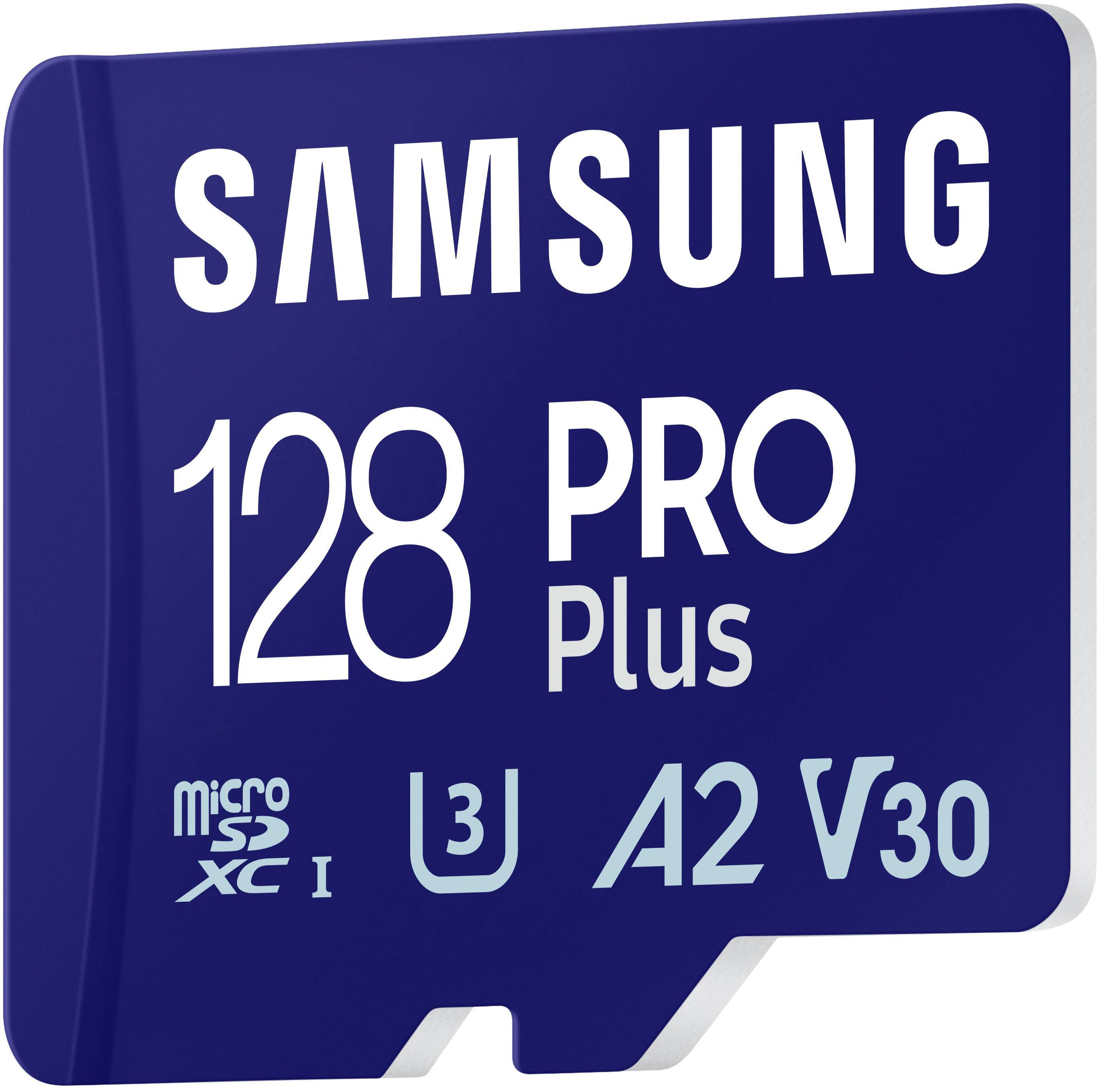 Samsung - Adaptador Pro Plus + Cartão de memória microSDXC de 128 GB, até 180 MB/s, UHS-l, C10, U3, V30, A2.-MB-MD128SA/AM