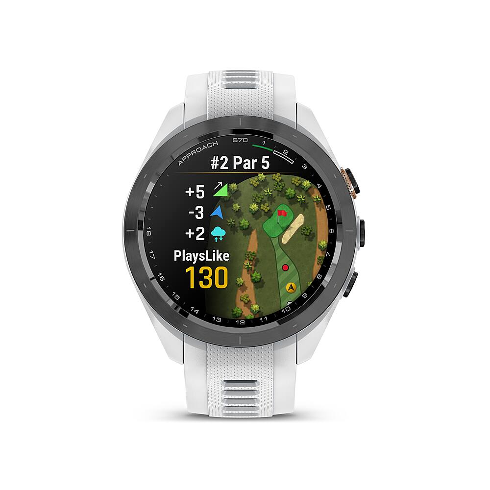 Garmin - Approach S70 GPS Smartwatch 42mm Cerâmica - Moldura de cerâmica preta com pulseira de silicone branca-010-02746-00