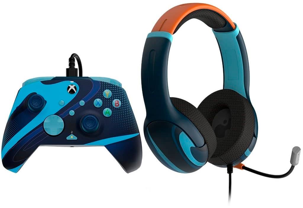 PDP - Pacote Blue Tide: ctrl com fio p/ video game avançado REMATCH GLOW e fone de ouvido com fio AIRLITE GLOW: Xbox Series X | S, XBOne e PC - Blue T