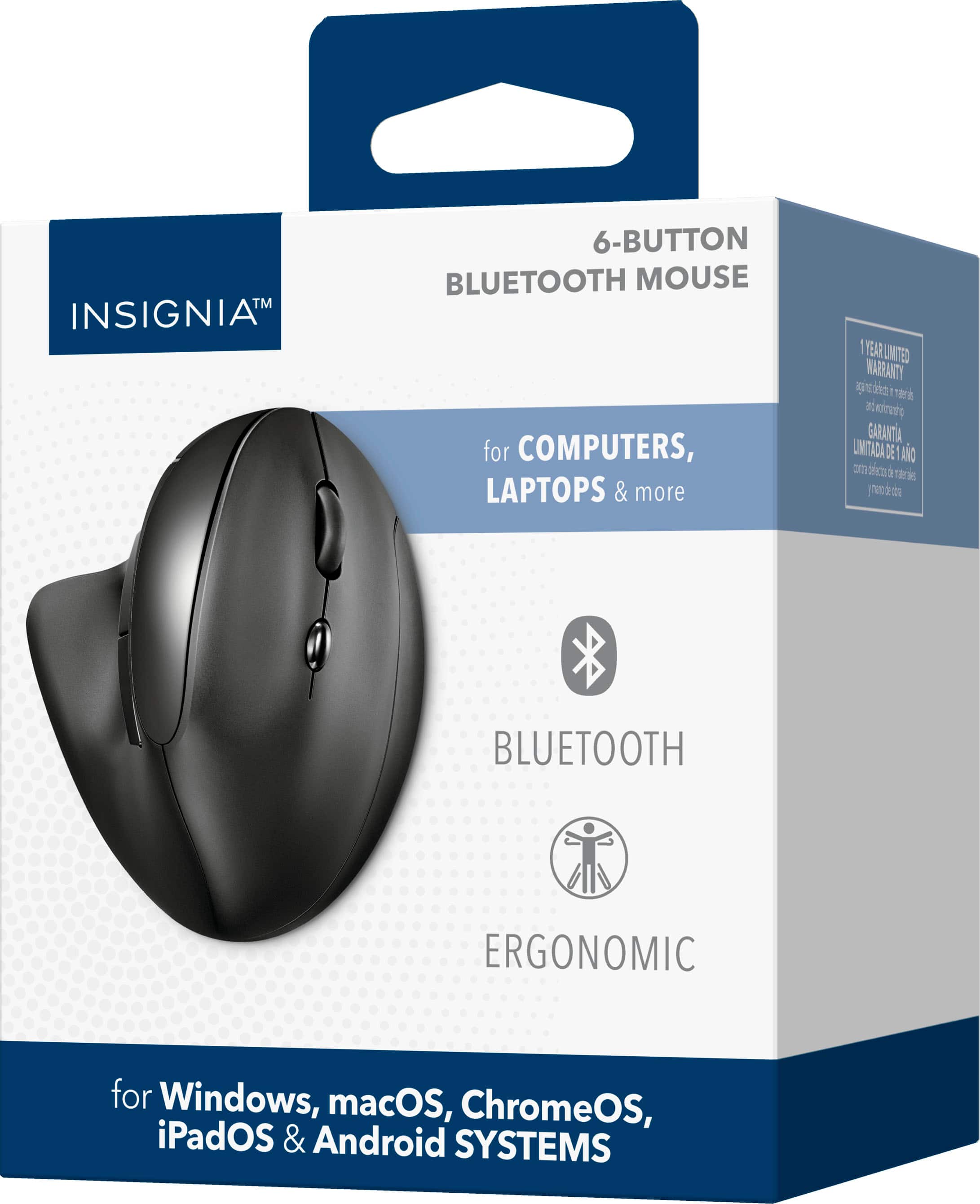 Insignia - Mouse ergonômico Bluetooth de 6 botões - Preto-NS-PM4EK6B24