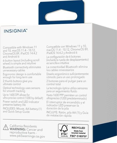 Insignia - Mouse ergonômico Bluetooth de 6 botões - Preto-NS-PM4EK6B24