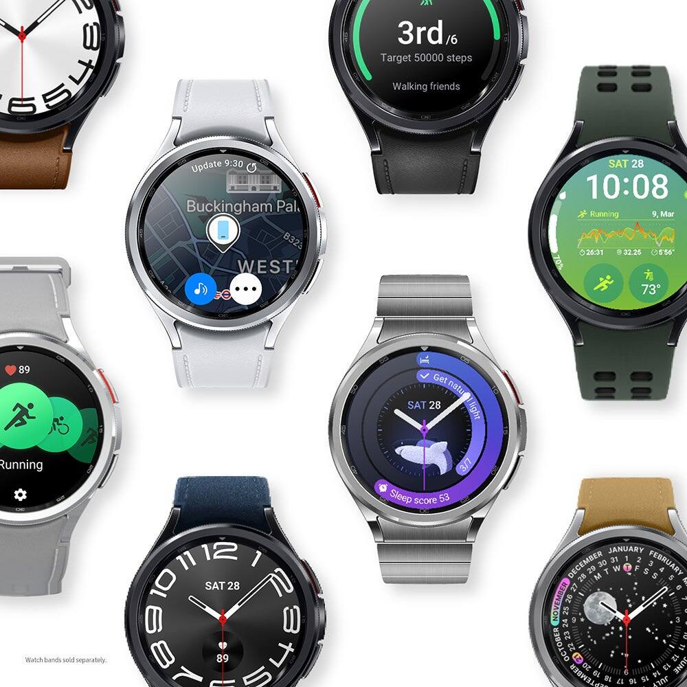 Samsung - BESPOKE Galaxy Watch6 Smartwatch clássico de aço inoxidável 47 mm BT com pulseira de camelo de couro ecológico híbrido D-Buckle (M/L) - Prat