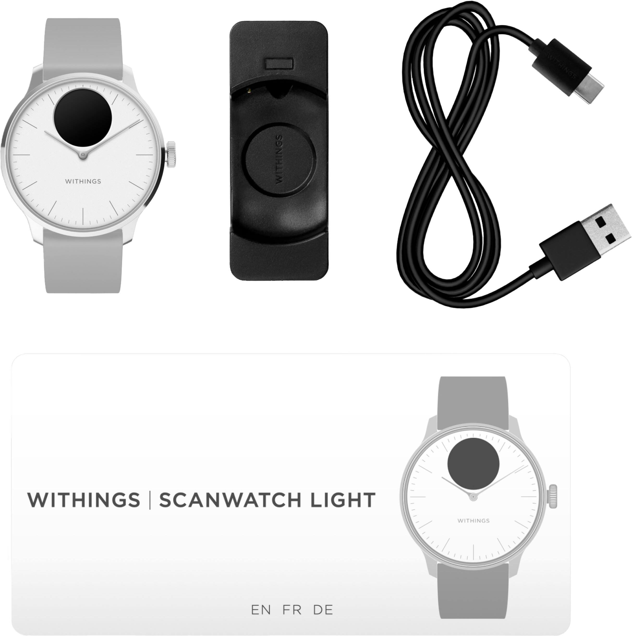 Withings - ScanWatch Light - Smartwatch híbrido de saúde diária - 37mm - Branco/Prata-HWA11-MODEL 3-ALL-INT