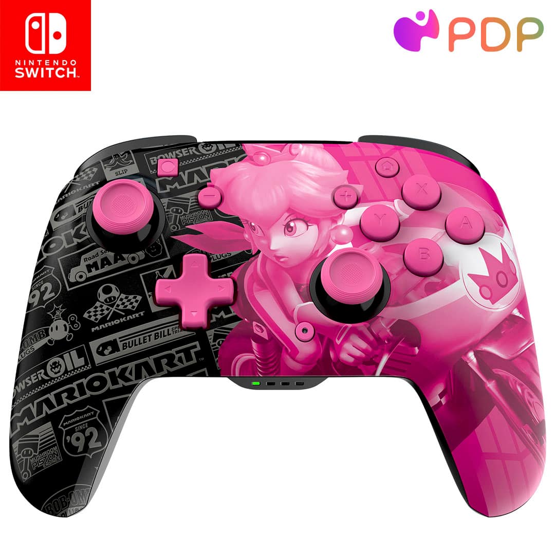 PDP - Controle sem fio para para vídeo gameREMATCH GLOW para Nintendo Switch, Nintendo Switch - Modelo OLED - Grand Prix Peach-500-202-GPPH