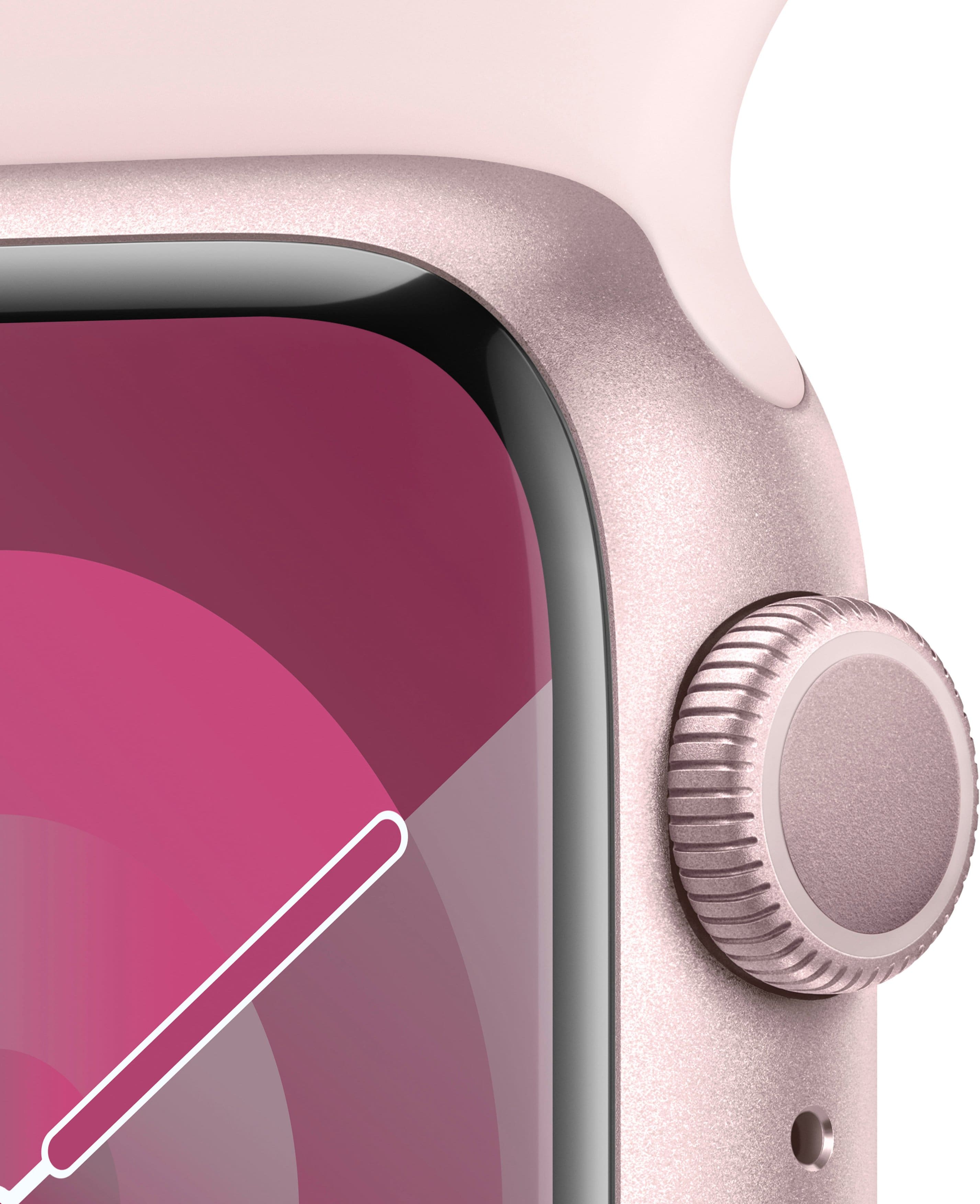 Caixa de alumínio Apple Watch Series 9 GPS 41 mm com pulseira esportiva rosa claro (médio/grande) - rosa-MR943LW/A