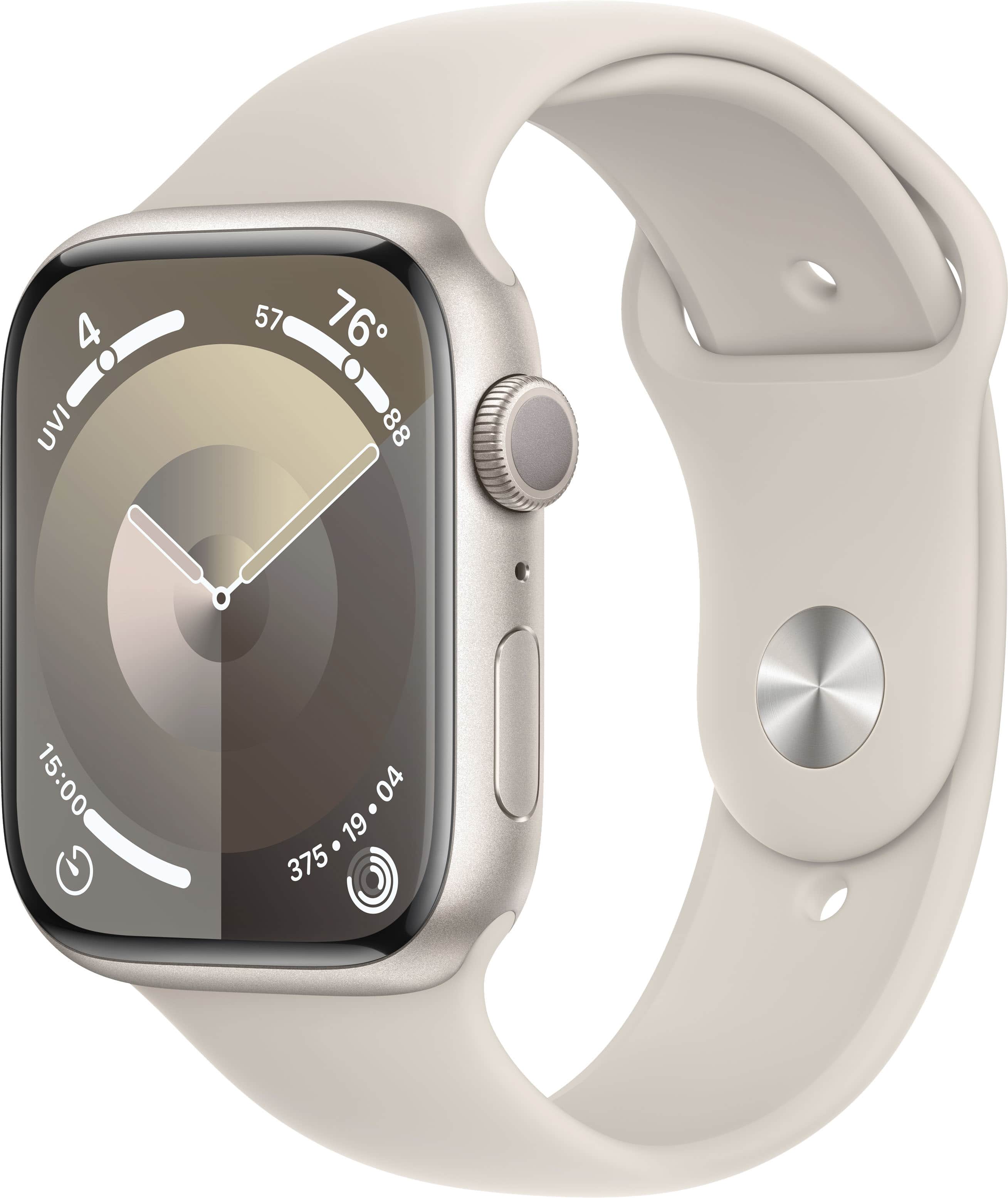 Caixa de alumínio com GPS de 45 mm para Apple Watch Series 9 com pulseira esportiva Starlight (média/grande) - Starlight-MR973LW/A