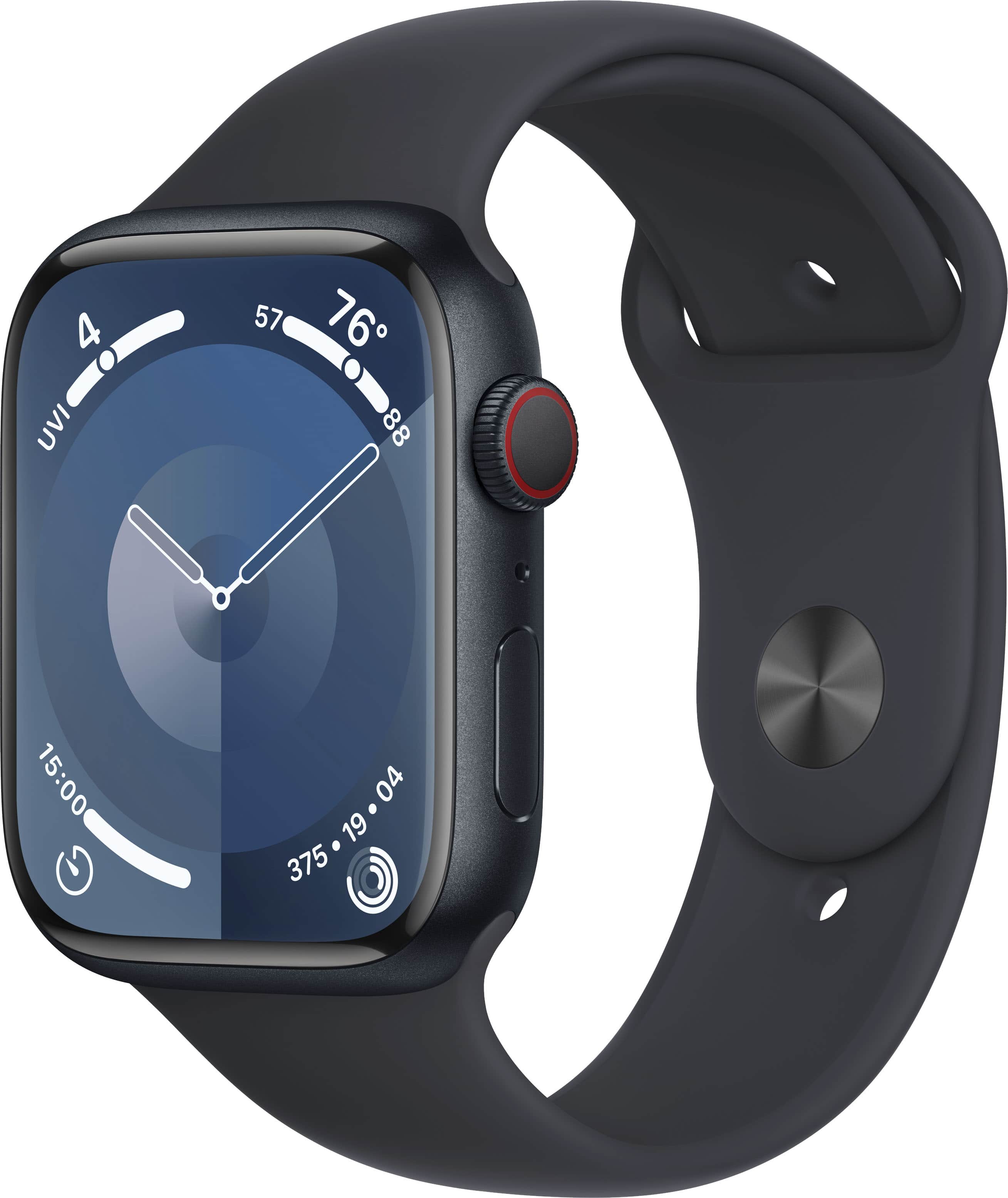 Apple Watch Series 9 GPS + celular 45 mm caixa de alumínio com pulseira esportiva Midnight (pequeno/médio) - Midnight-MRMC3LW/A