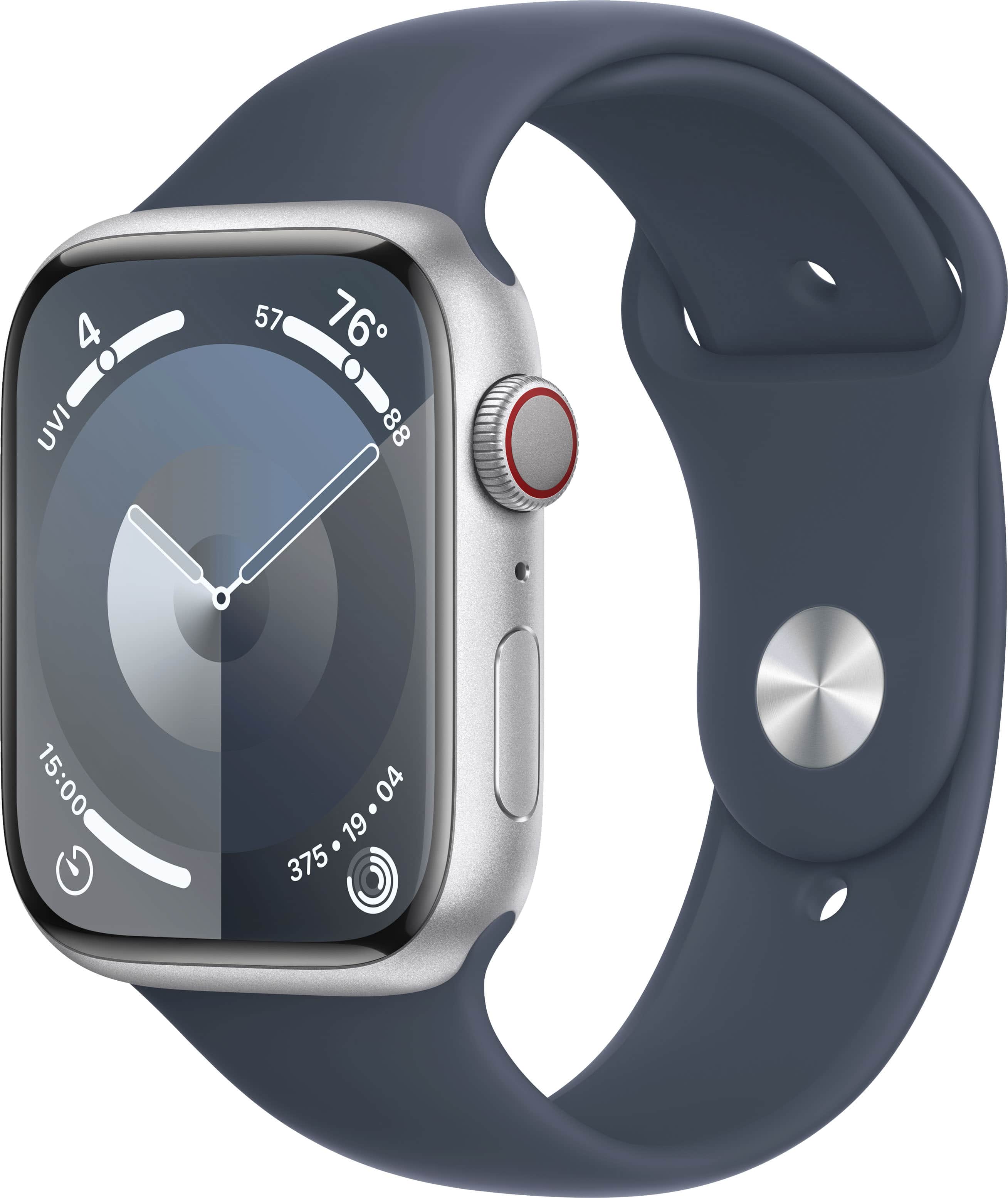 Apple Watch Series 9 GPS + celular caixa de alumínio de 45 mm com pulseira esportiva Storm Blue (médio/grande) - prata-MRMH3LW/A