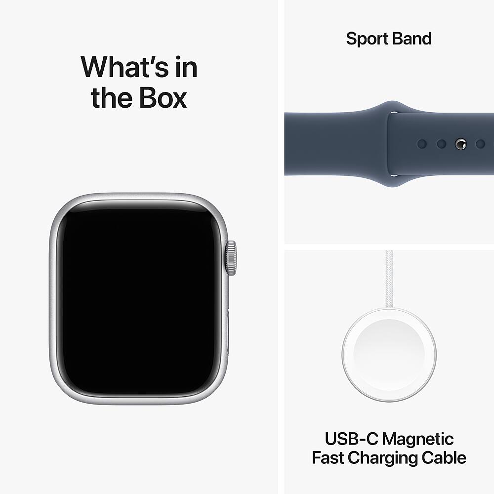 Apple Watch Series 9 GPS + celular caixa de alumínio de 45 mm com pulseira esportiva Storm Blue (médio/grande) - prata-MRMH3LW/A