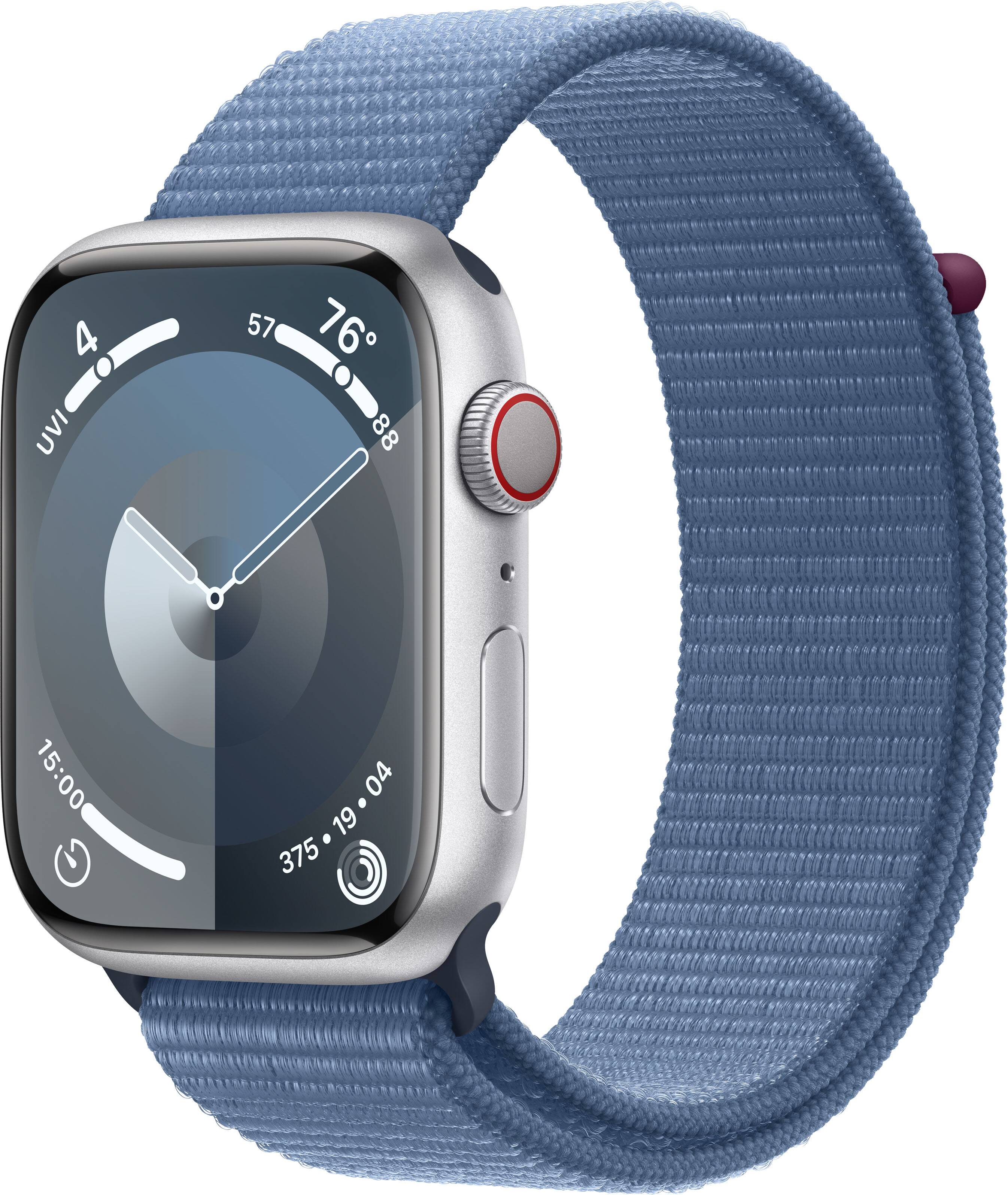 Apple Watch Series 9 GPS + celular 45 mm caixa de alumínio com alça esportiva azul inverno - prata-MRMJ3LW/A