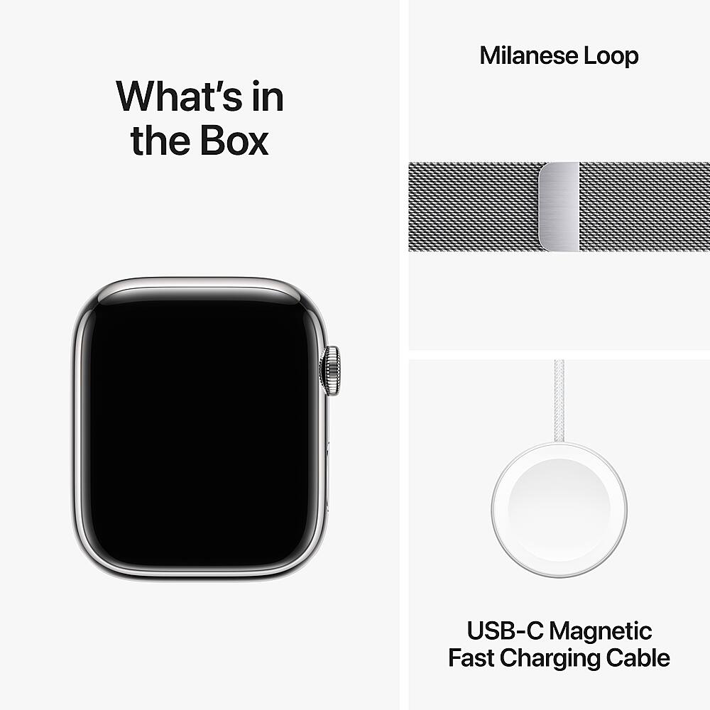 Apple Watch Series 9 GPS + Cellular Caixa de aço inoxidável de 45 mm com alça milanesa prateada - Prata-MRMQ3LW/A