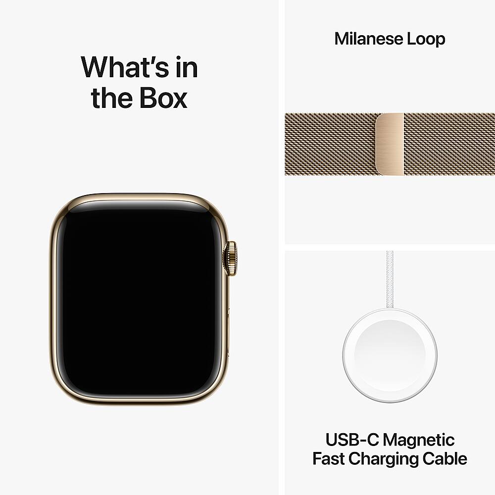 Apple Watch Series 9 GPS + celular caixa de aço inoxidável de 45 mm com alça milanesa dourada - Gold-MRMU3LW/A