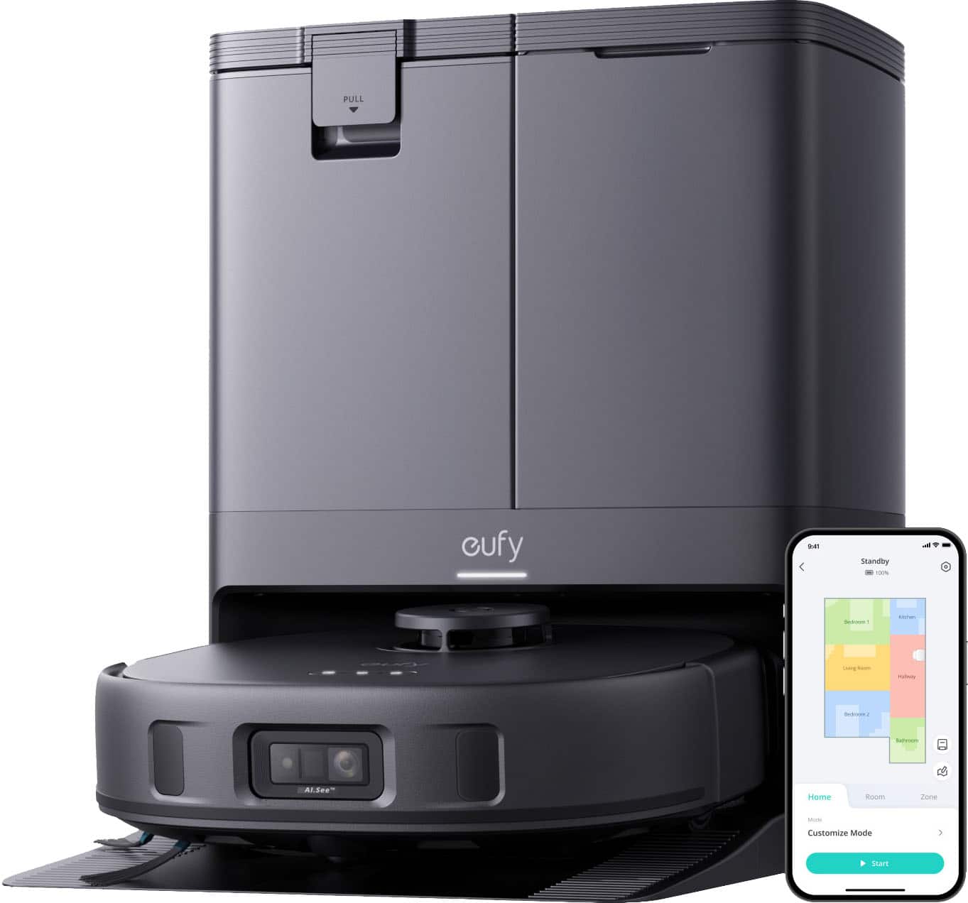 eufy Clean - X10 Pro Omni Wi-Fi robô aspirador e esfregão com estação de auto-lavagem e auto-secagem automática vazia - Preto-T2351111