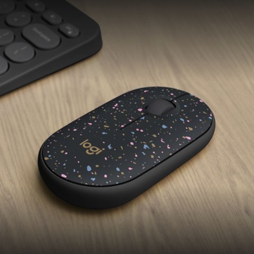 Logitech - Mouse ambidestro sem fio M340 de edição limitada com cliques silenciosos - Speckles-910-007281