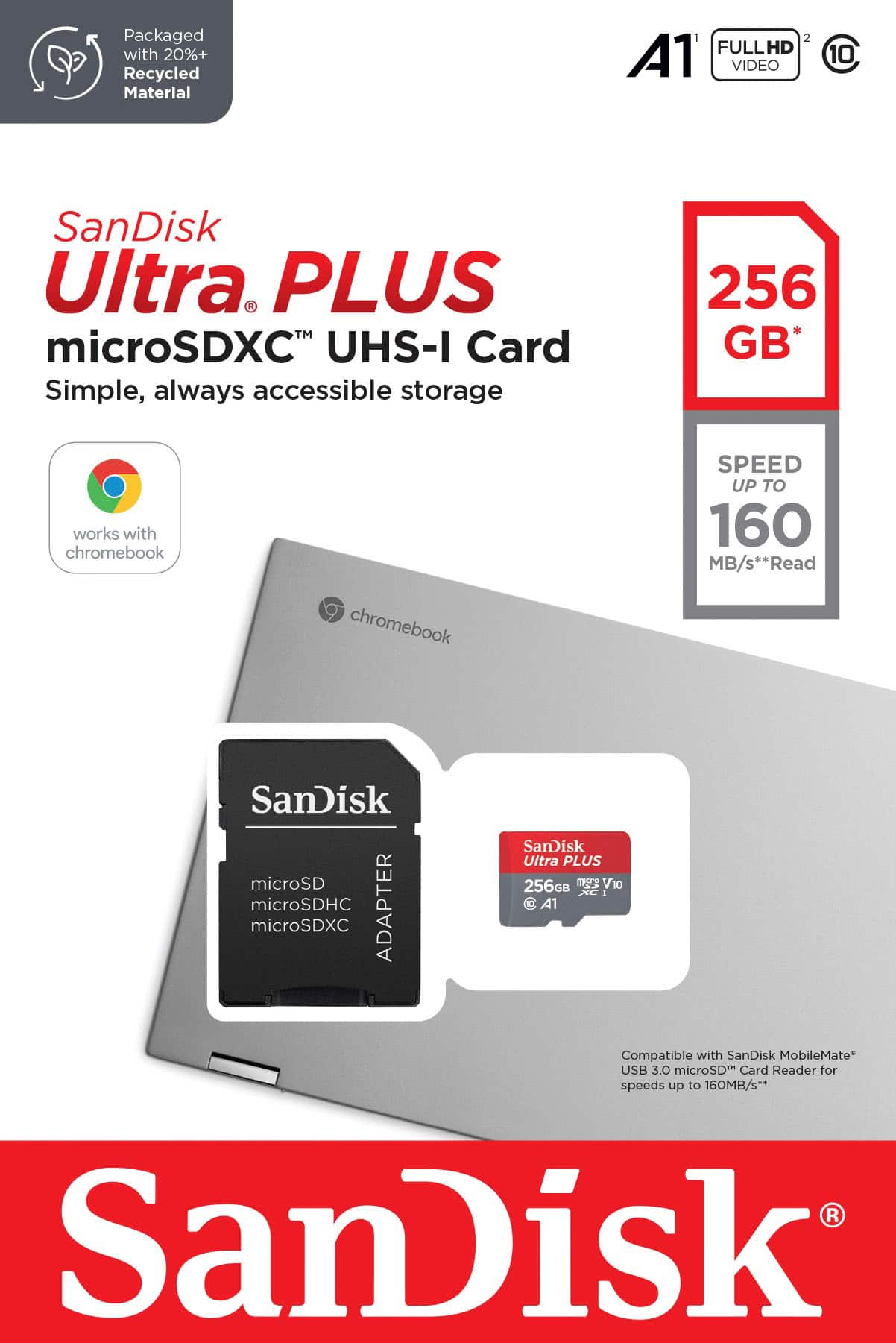 SanDisk - Cartão de memória microSDXC UHS-I Ultra PLUS 256 GB para Chromebook-SDSQUBL-256G-AN6FA