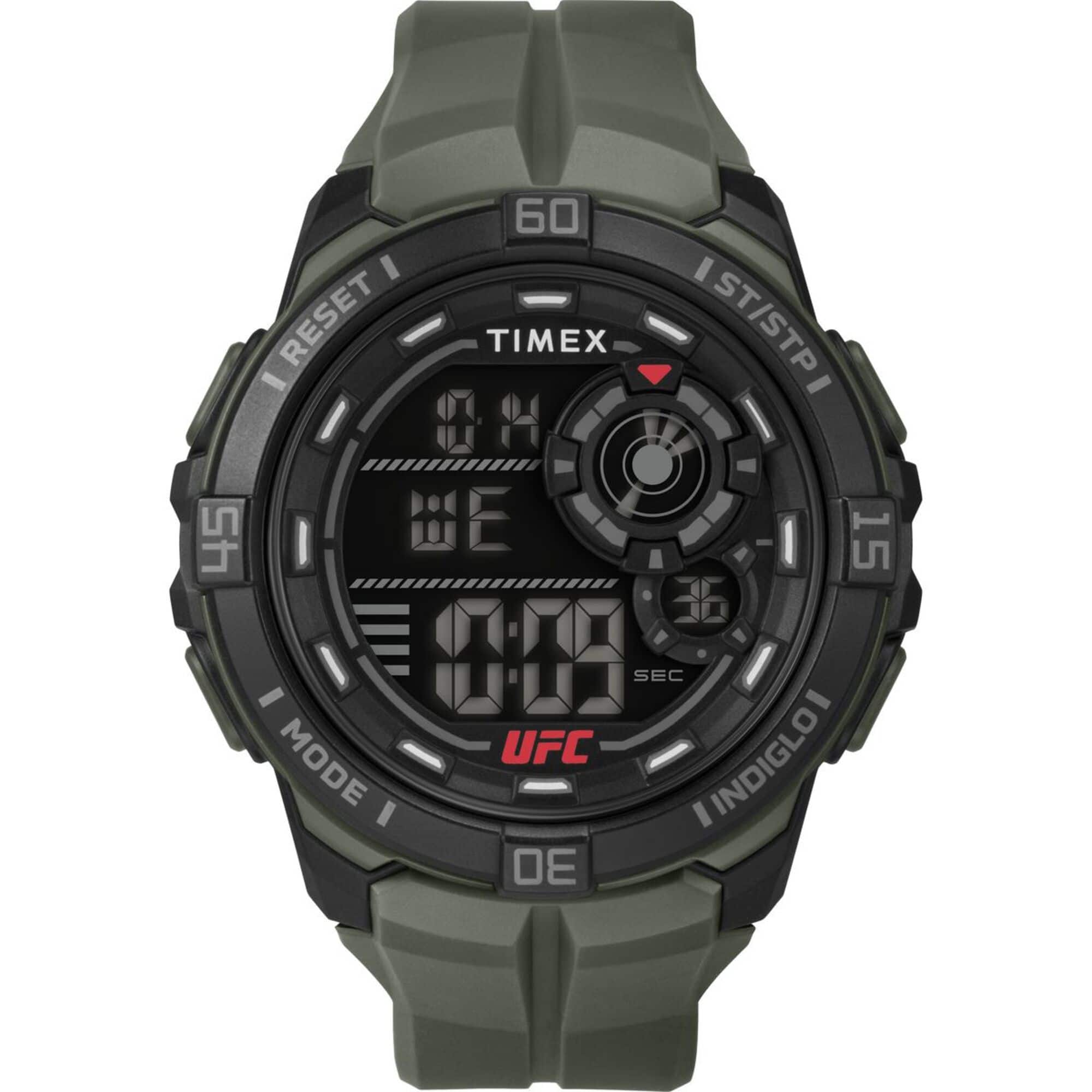 Timex - Relógio masculino UFC Rush 52 mm - Pulseira verde com mostrador digital e caixa preta - Verde-TW5M59400JT