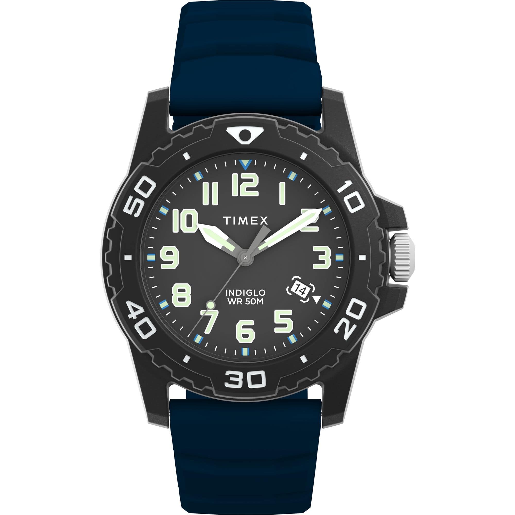 Timex - Relógio masculino Main Street 42 mm - Pulseira azul com mostrador preto e caixa preta - Azul-TW5M611009J