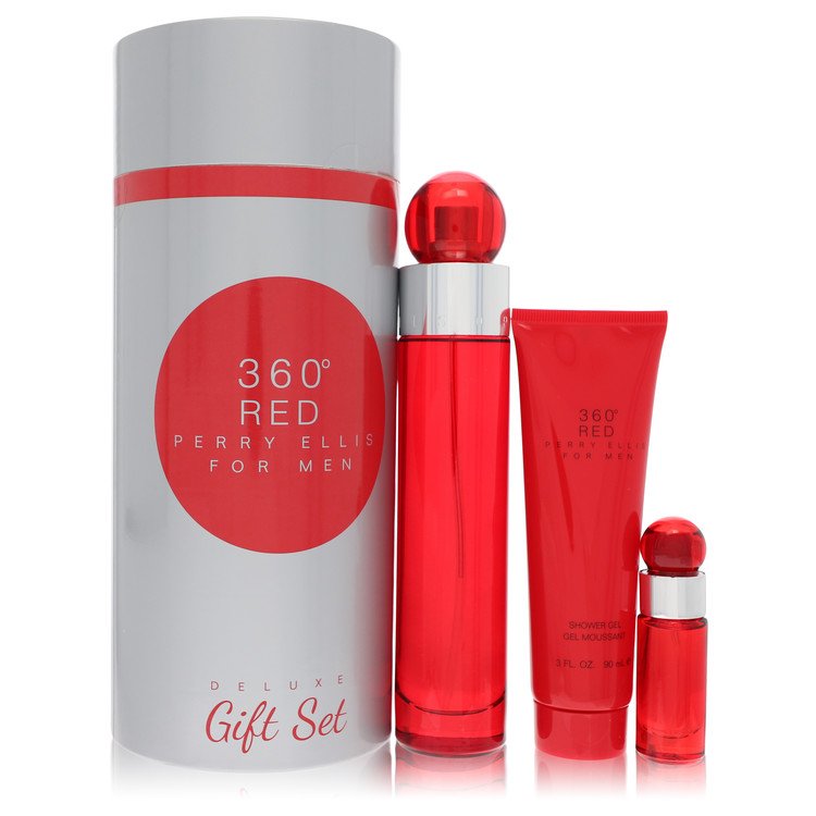 CX.PRES. 100 ML Eau De Toil.7 ML Mini EDT+90 ML Gel de Banho Tube Box Masculino Perry Ellis 360 Red Col.