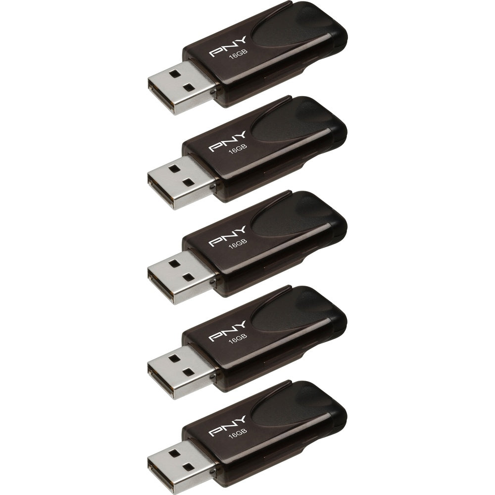 Pen Drive PNY - Unidade flash USB 2.0 de 16 GB Attaché 4 tipo A com 5 unidades - Preto-P-FD16GX5ATT4-EF