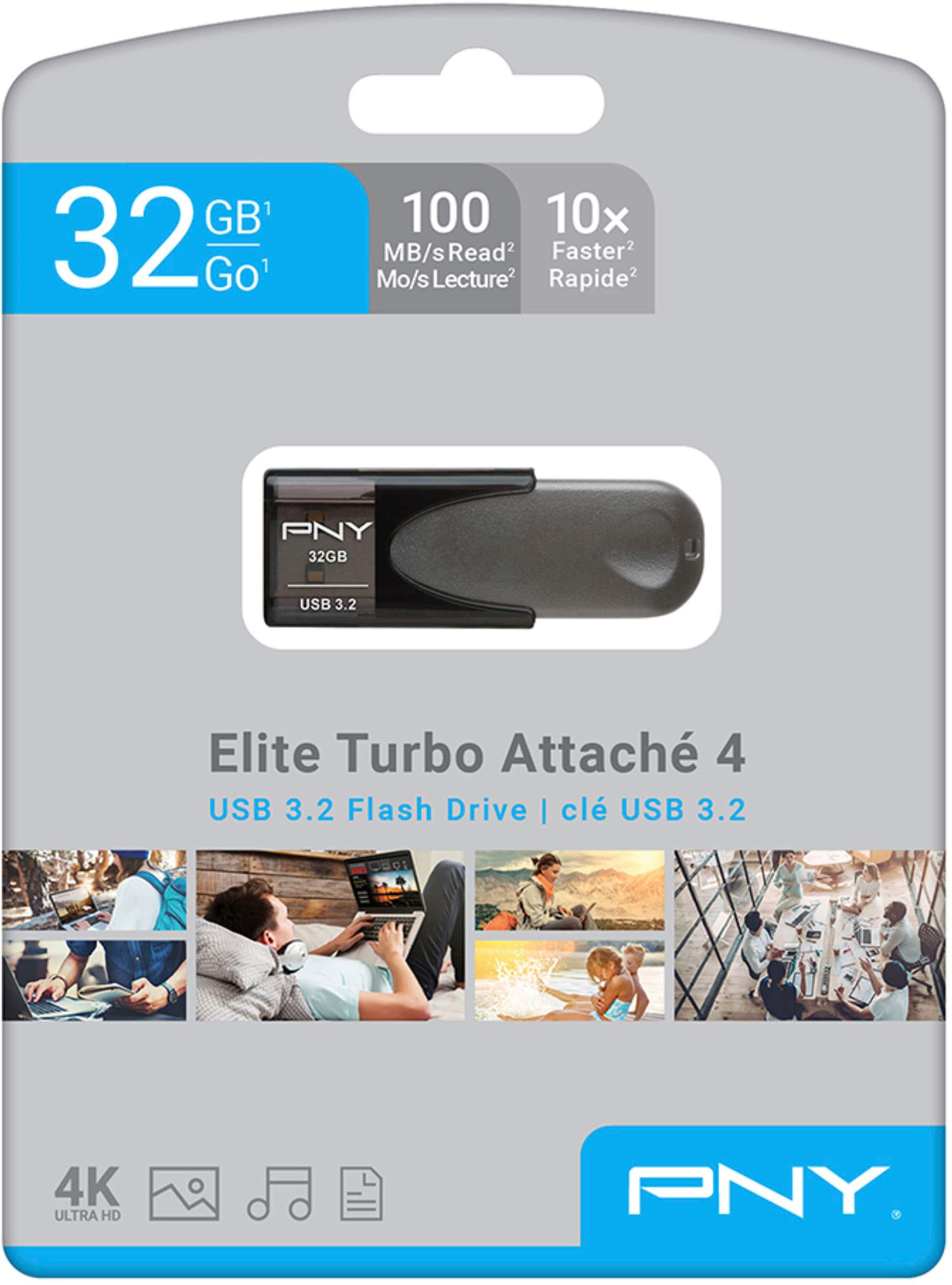 Pen Drive PNY - Unidade flash Elite Turbo Attache 4 32GB USB 3.2 - Preto-P-FD32GTBAT4-GE