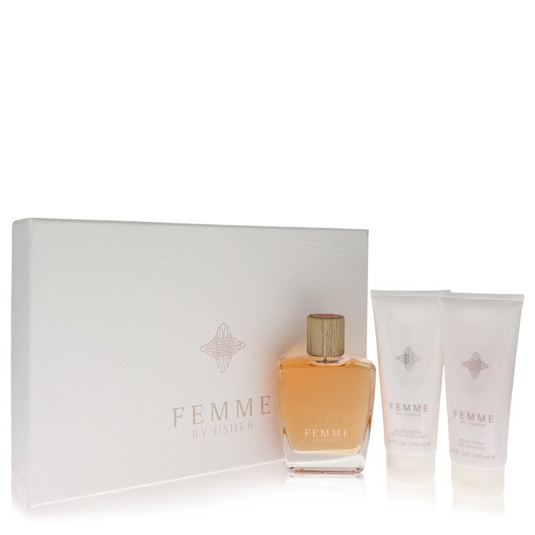 Kit Presente Feminino Usher Femme 100 Ml EDP+100 Ml Loção Corporal+100 Ml Gel De Banho