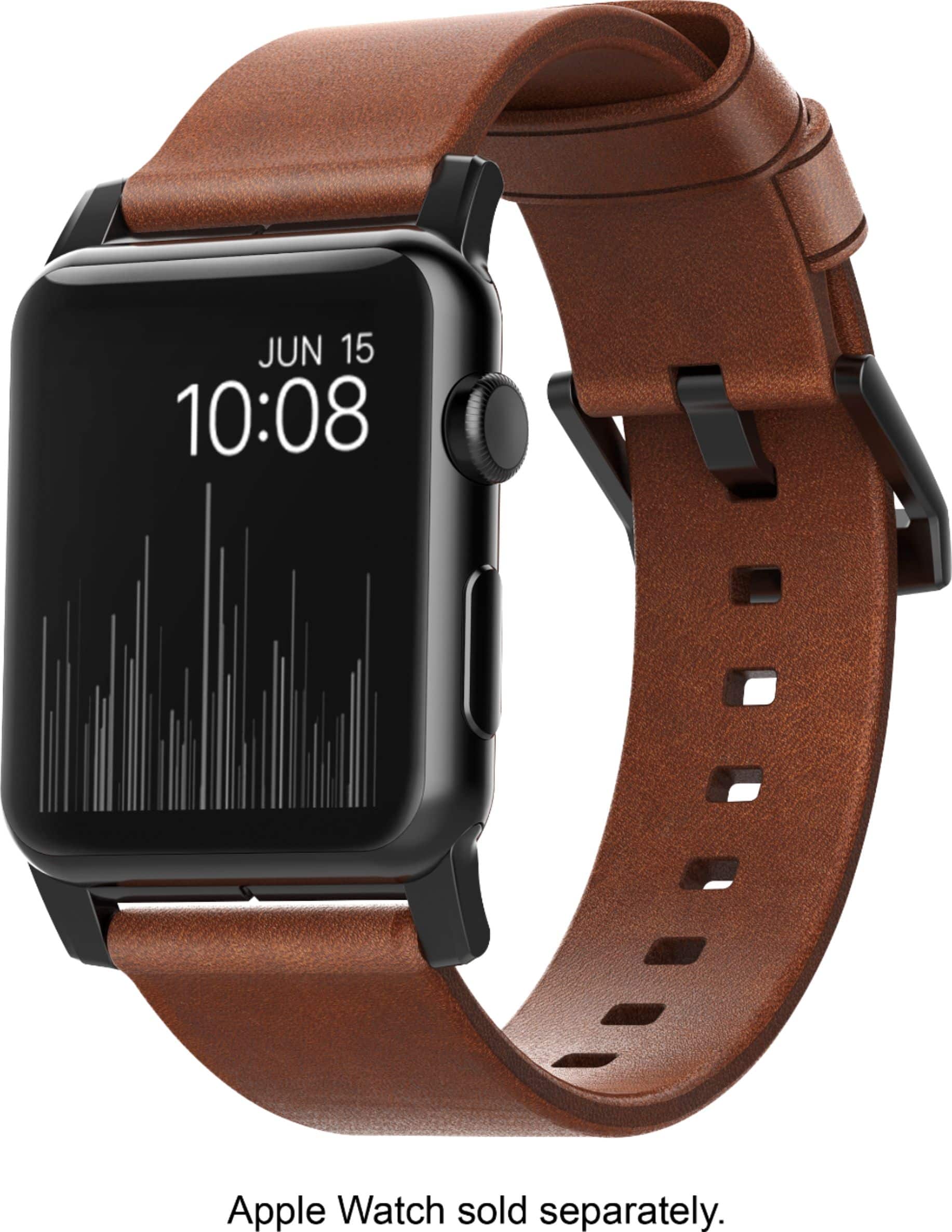 Nomad - Pulseira de couro moderna para Apple Watch 42 mm e 44 mm - Marrom com alças pretas-STRAP-AW-42MM-NS-HOR-BRN-BL
