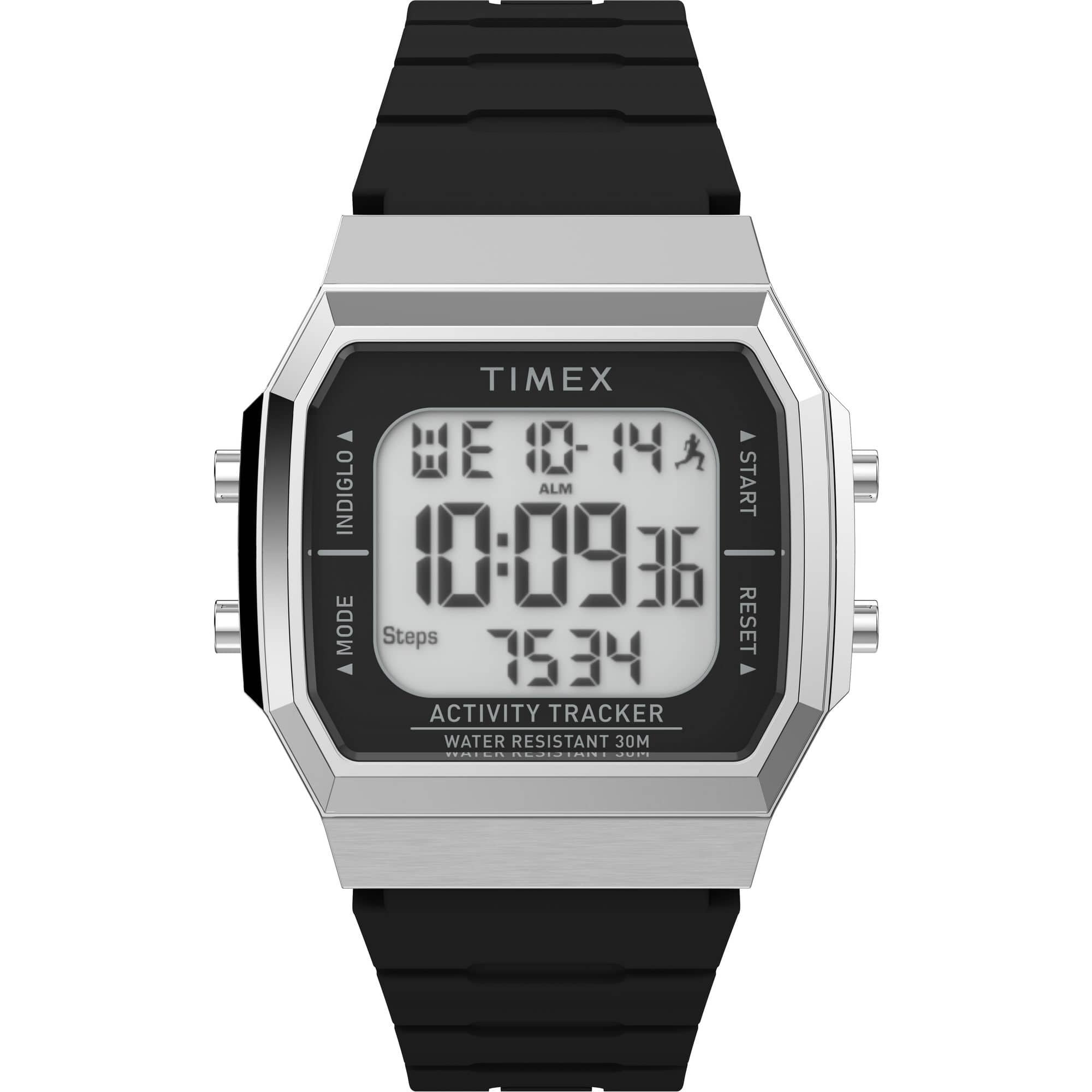 Timex - Relógio unissex Activity Tracker 40 mm - Pulseira vermelha com mostrador digital e caixa em tom prateado - Vermelho-TW5M607009J